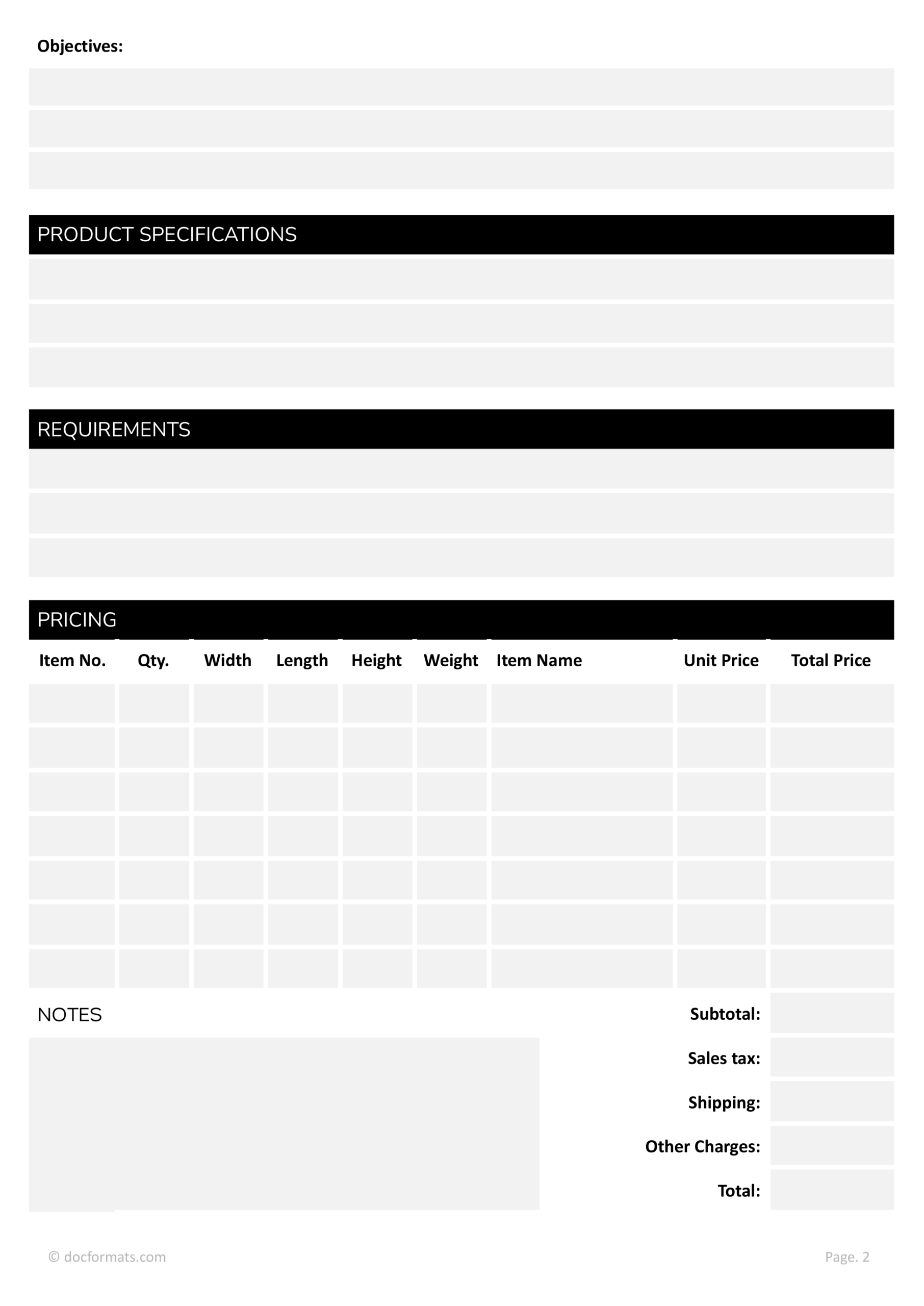 Manufacturing RFQ Template - Word, Google Docs - Page 02