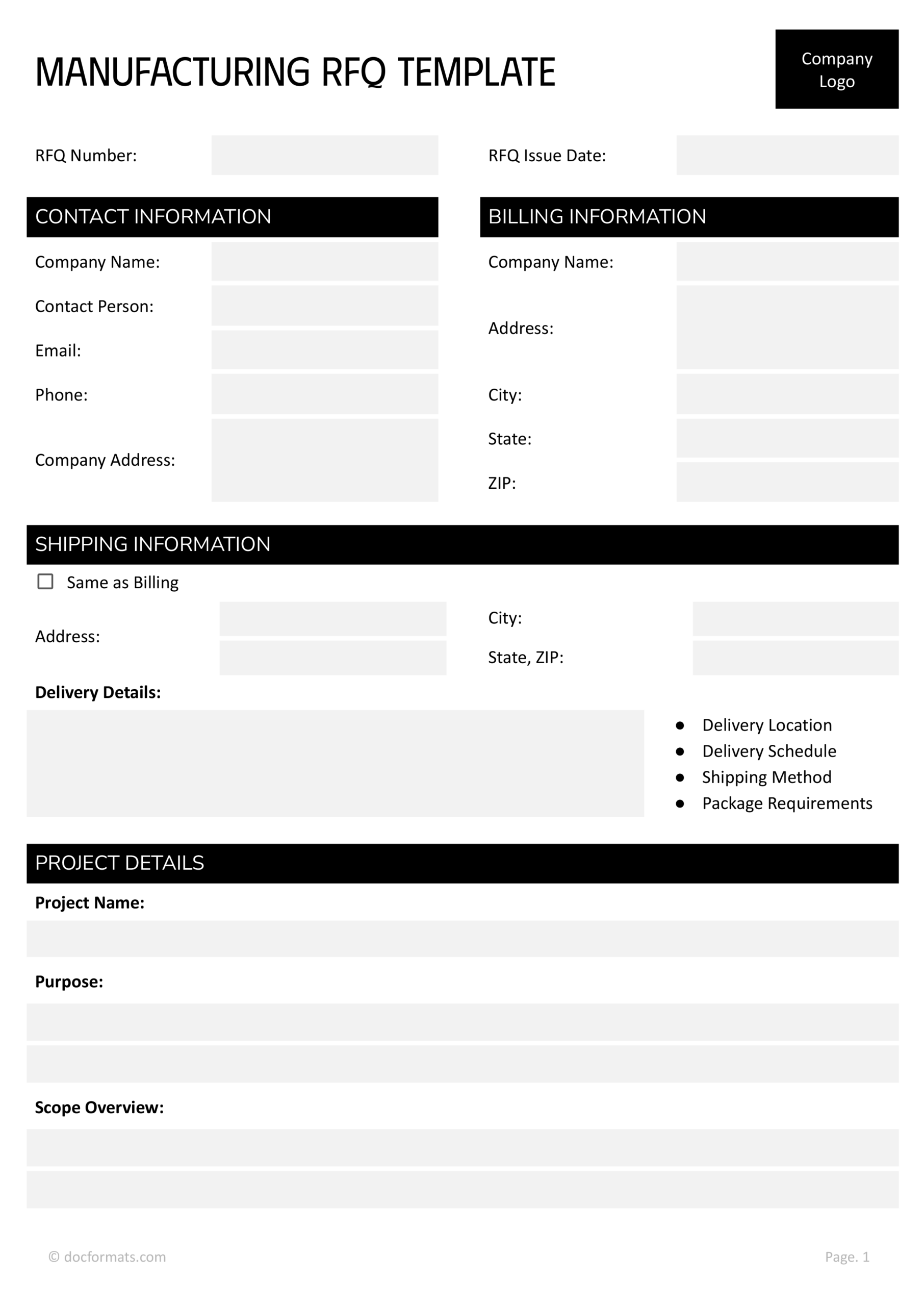 Manufacturing RFQ Template - Word, Google Docs