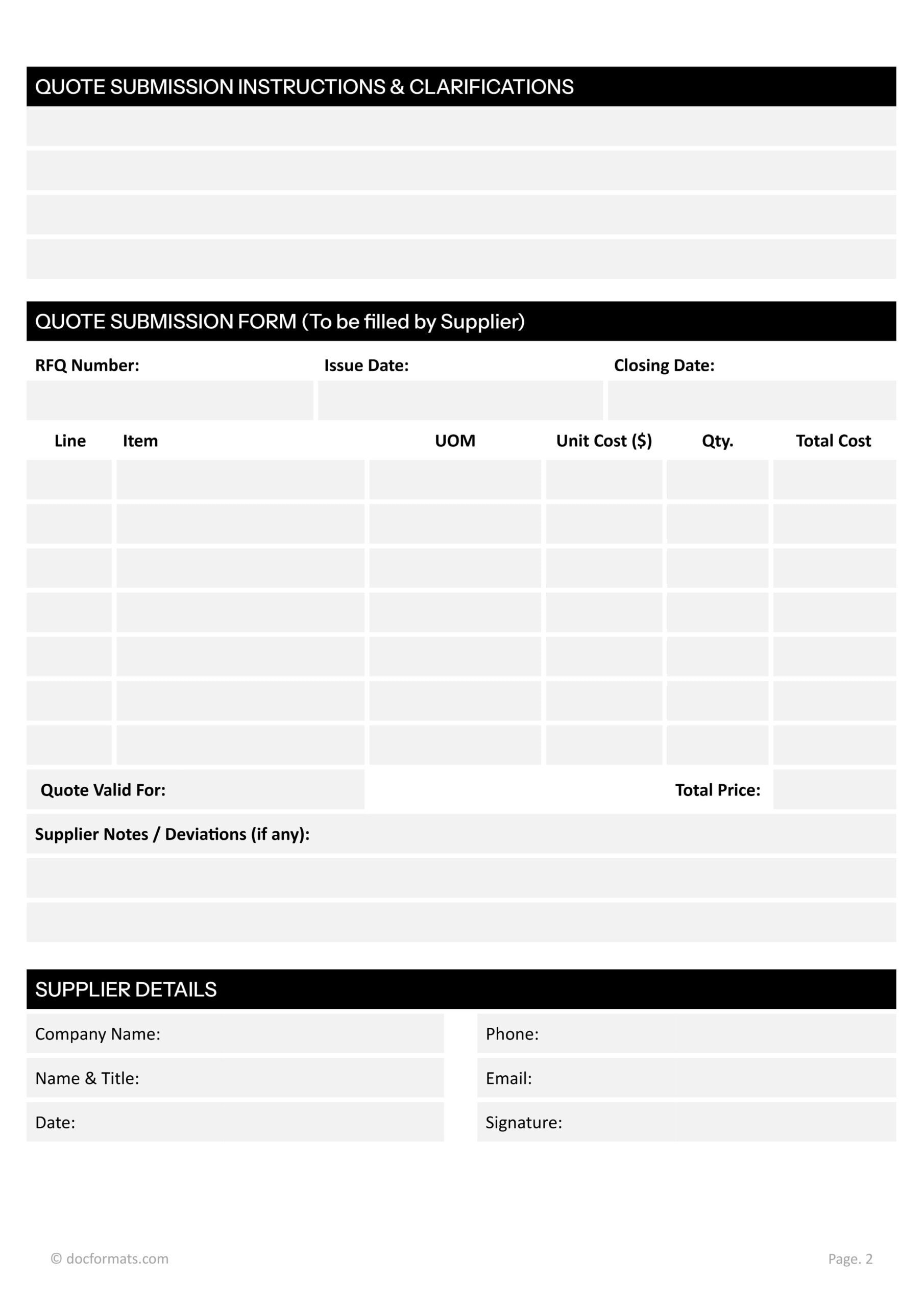 Nonprofit RFQ Template - Word, Google Docs - Page 02
