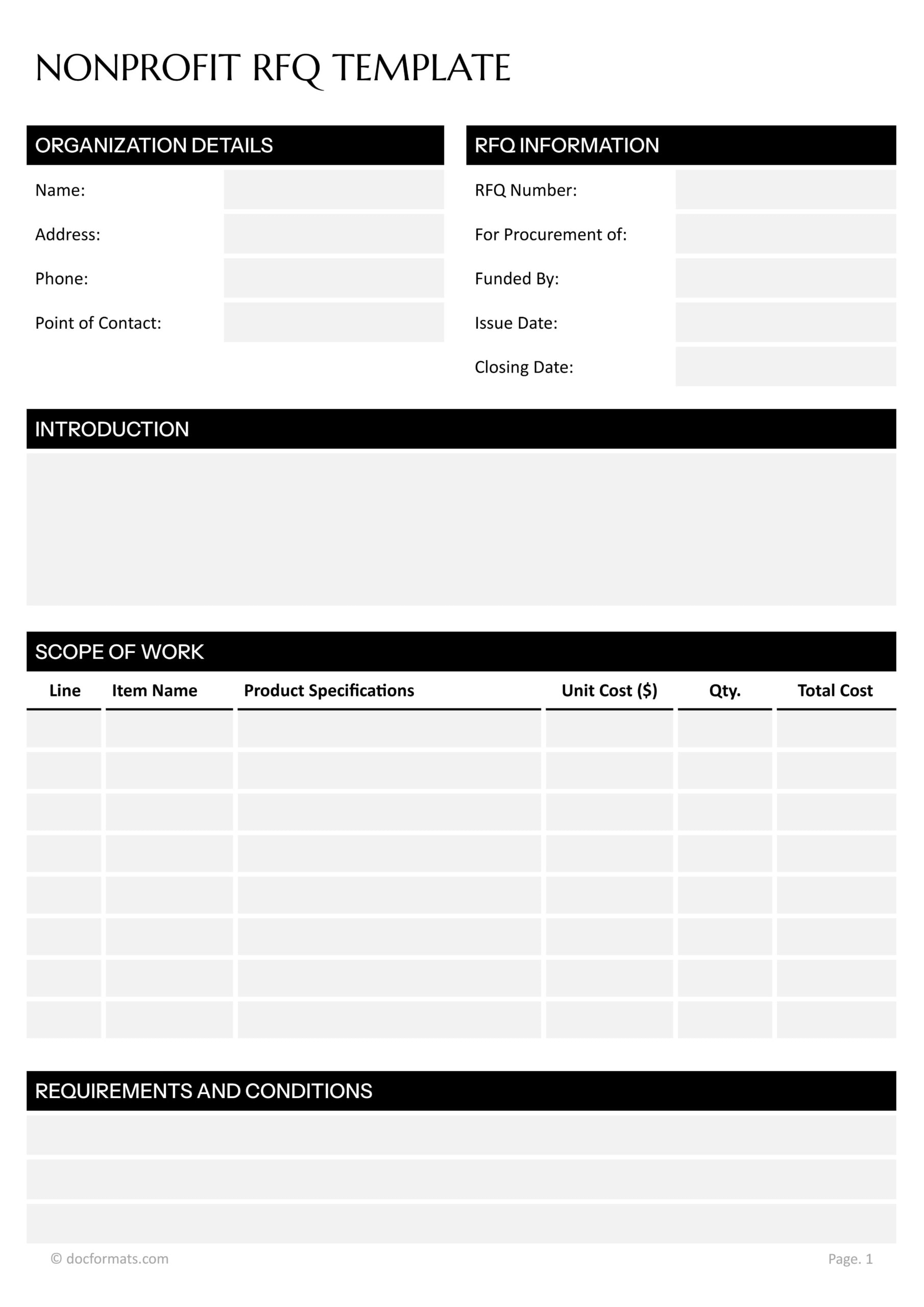 Nonprofit RFQ Template - Word, Google Docs