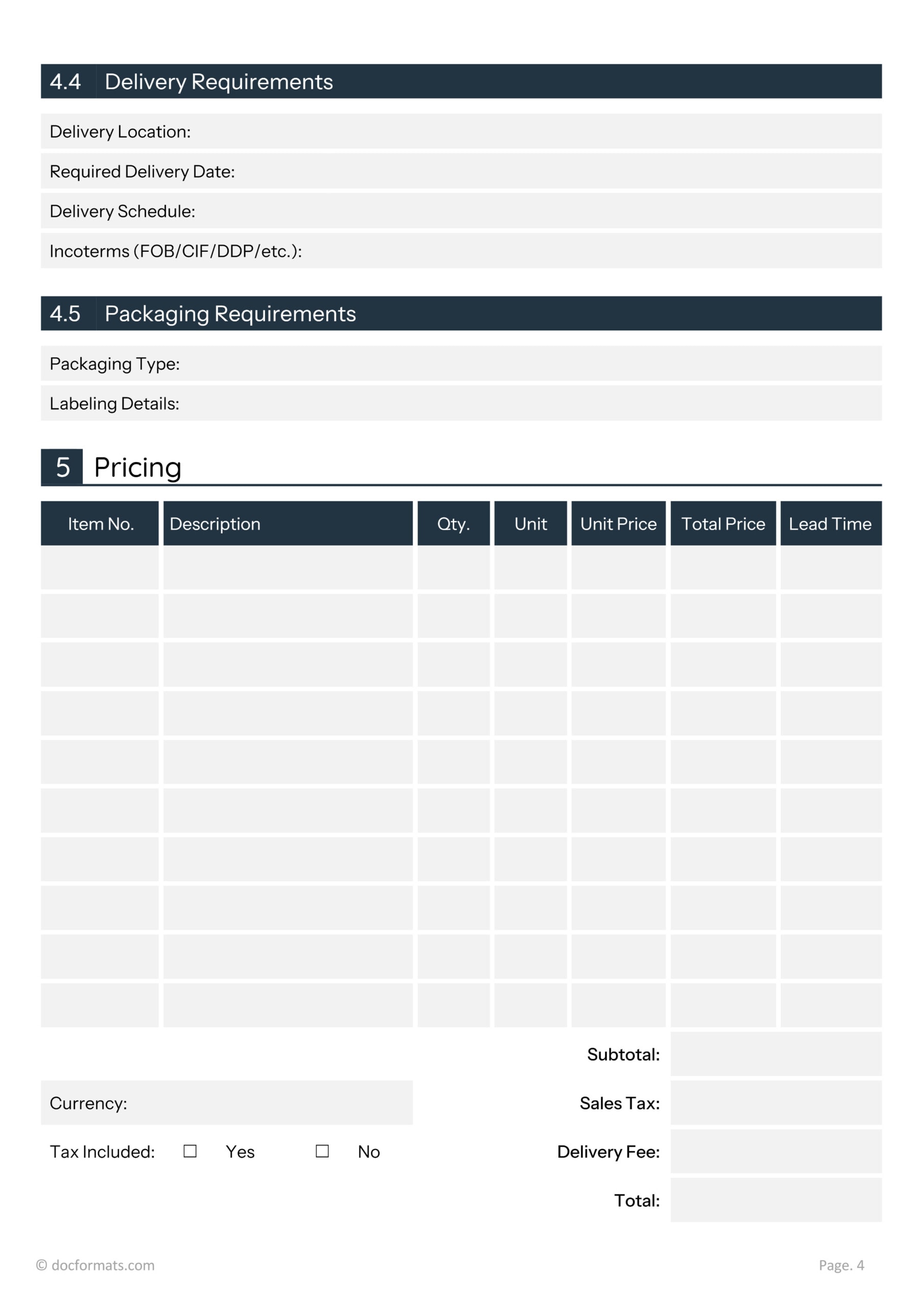 Supply Chain RFQ Template - Word, Google Docs - Page 04
