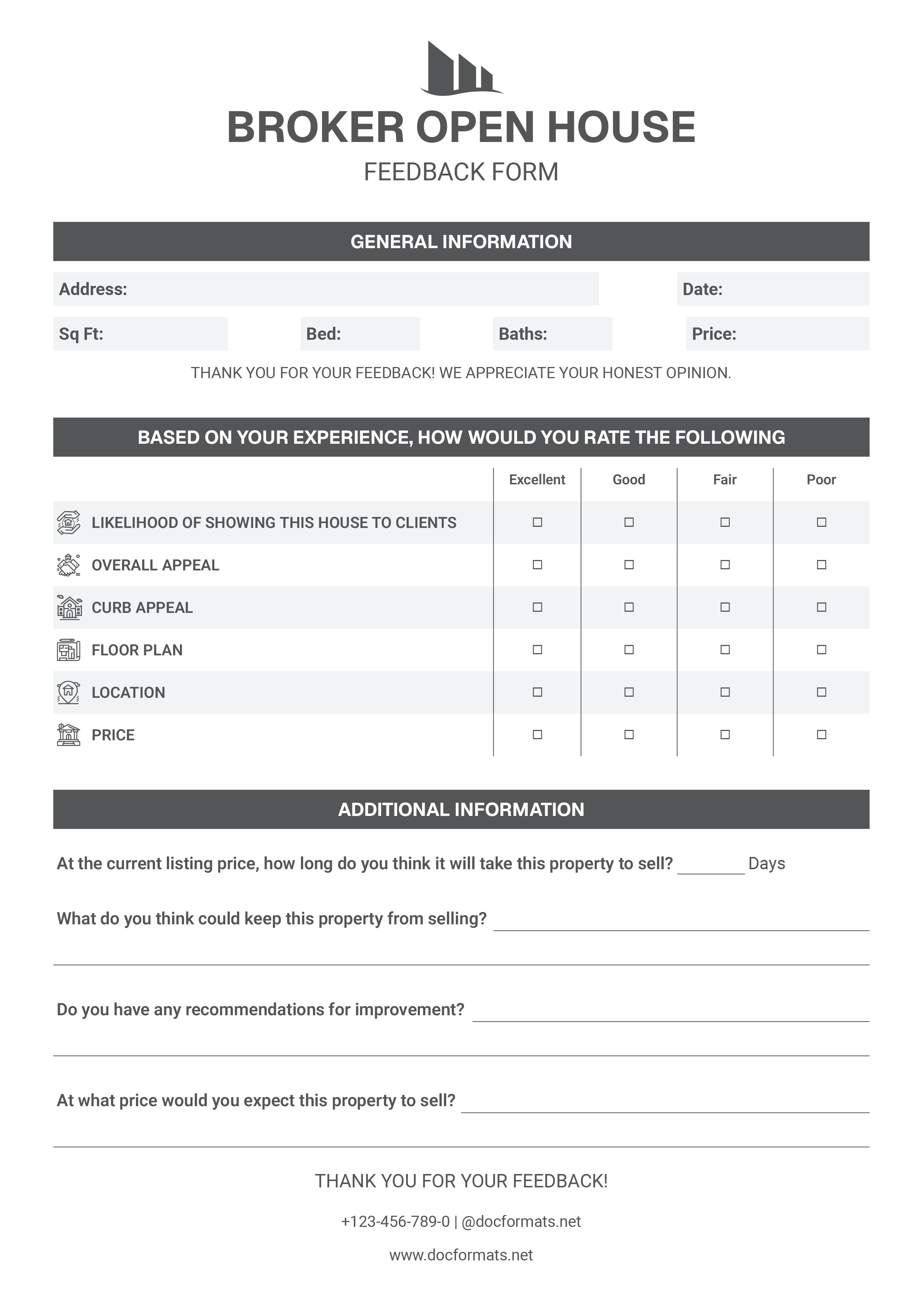 Broker Open House Feedback Form Template - Word, Google Docs