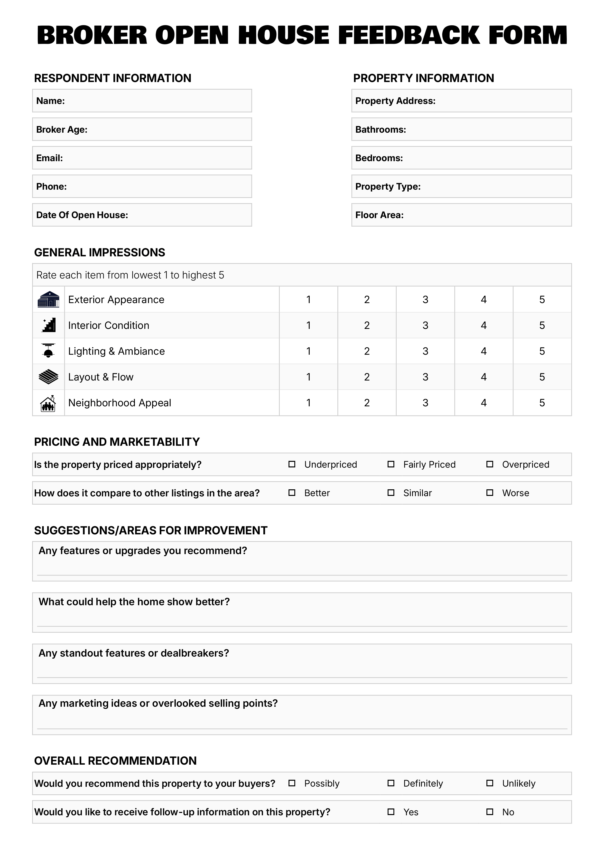 Broker Open House Feedback Form - Word, Google Docs