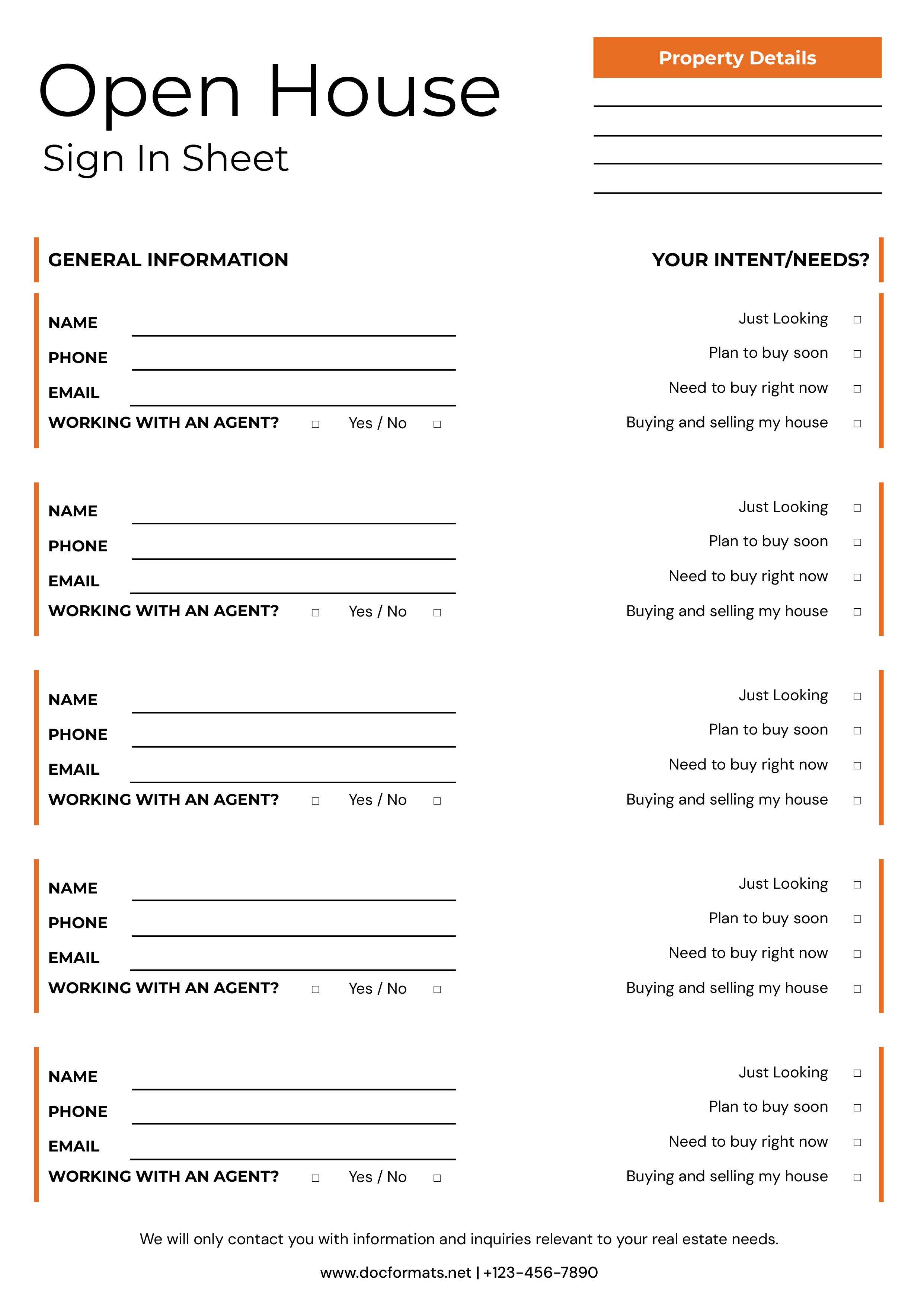 Detailed Open House Sign in Sheet Template - Word, Google Docs