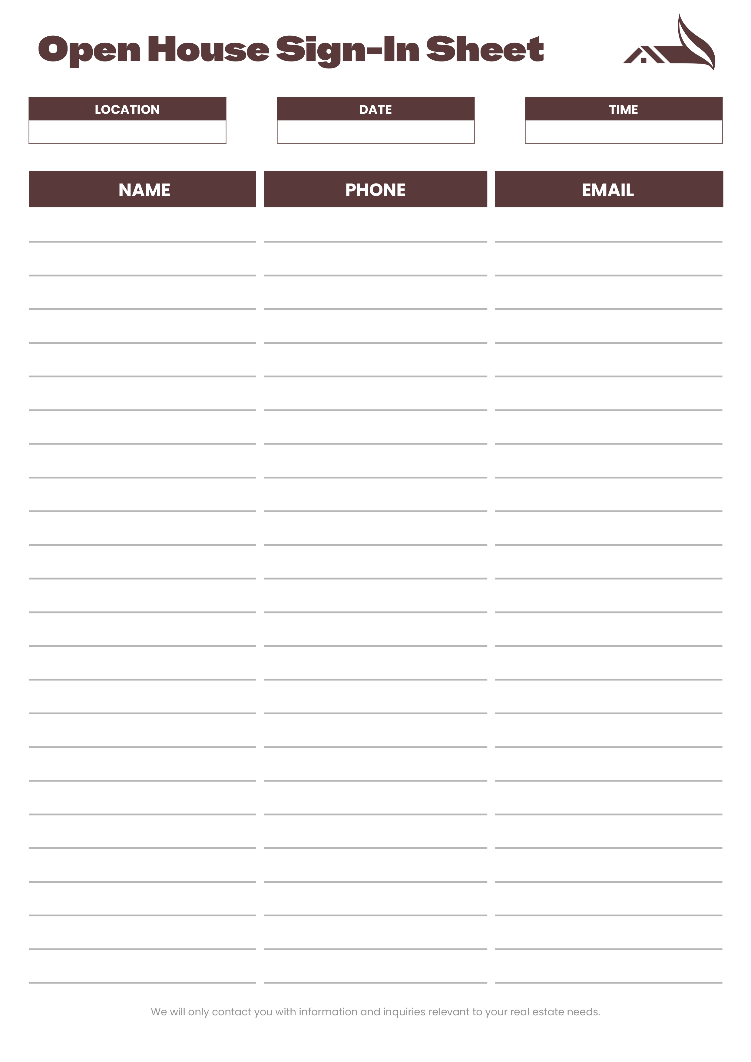 Minimal Open House Sign-In Sheet - Word, Google Docs