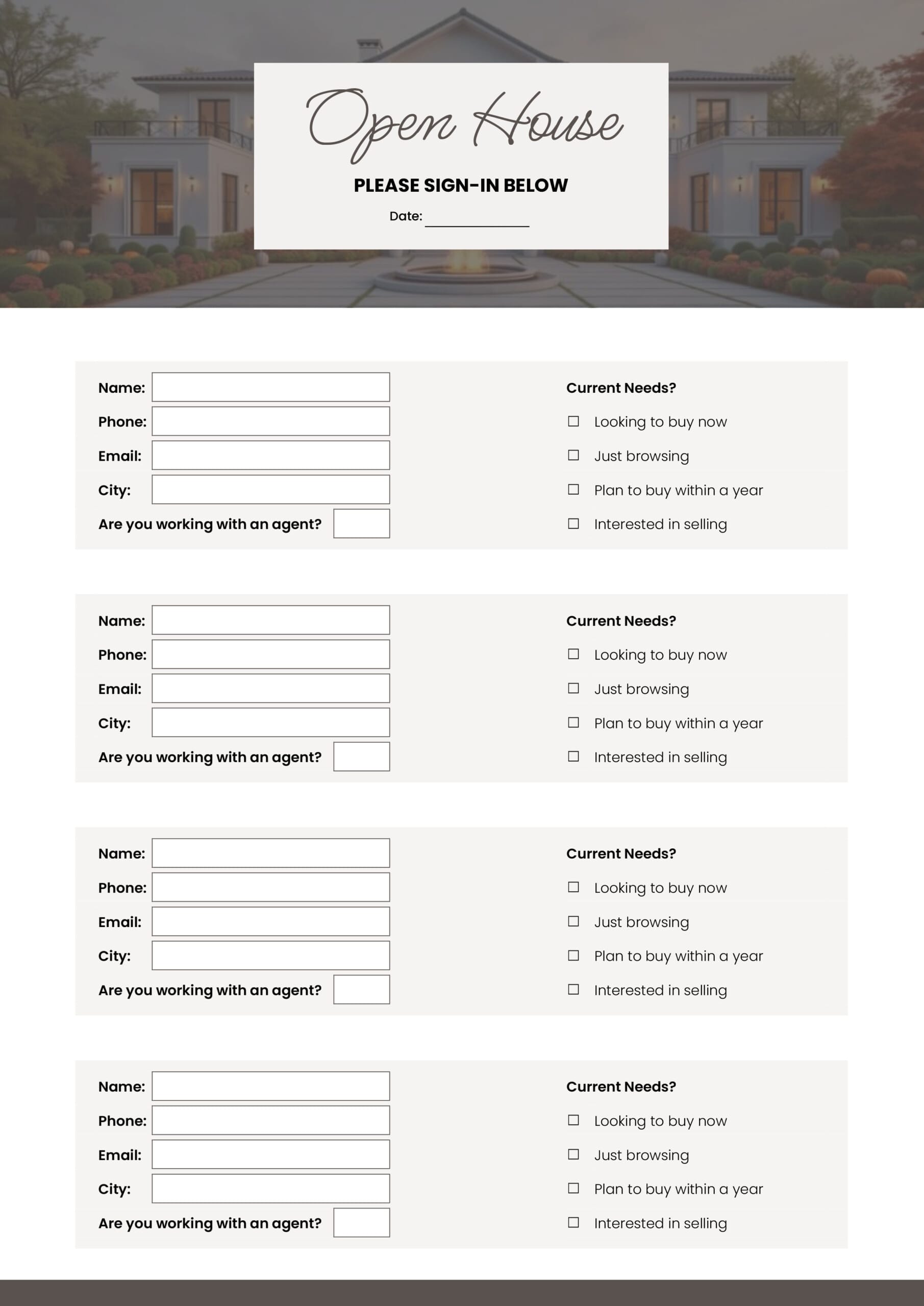 Modern Open House Sign In Sheet - Word, Google Docs