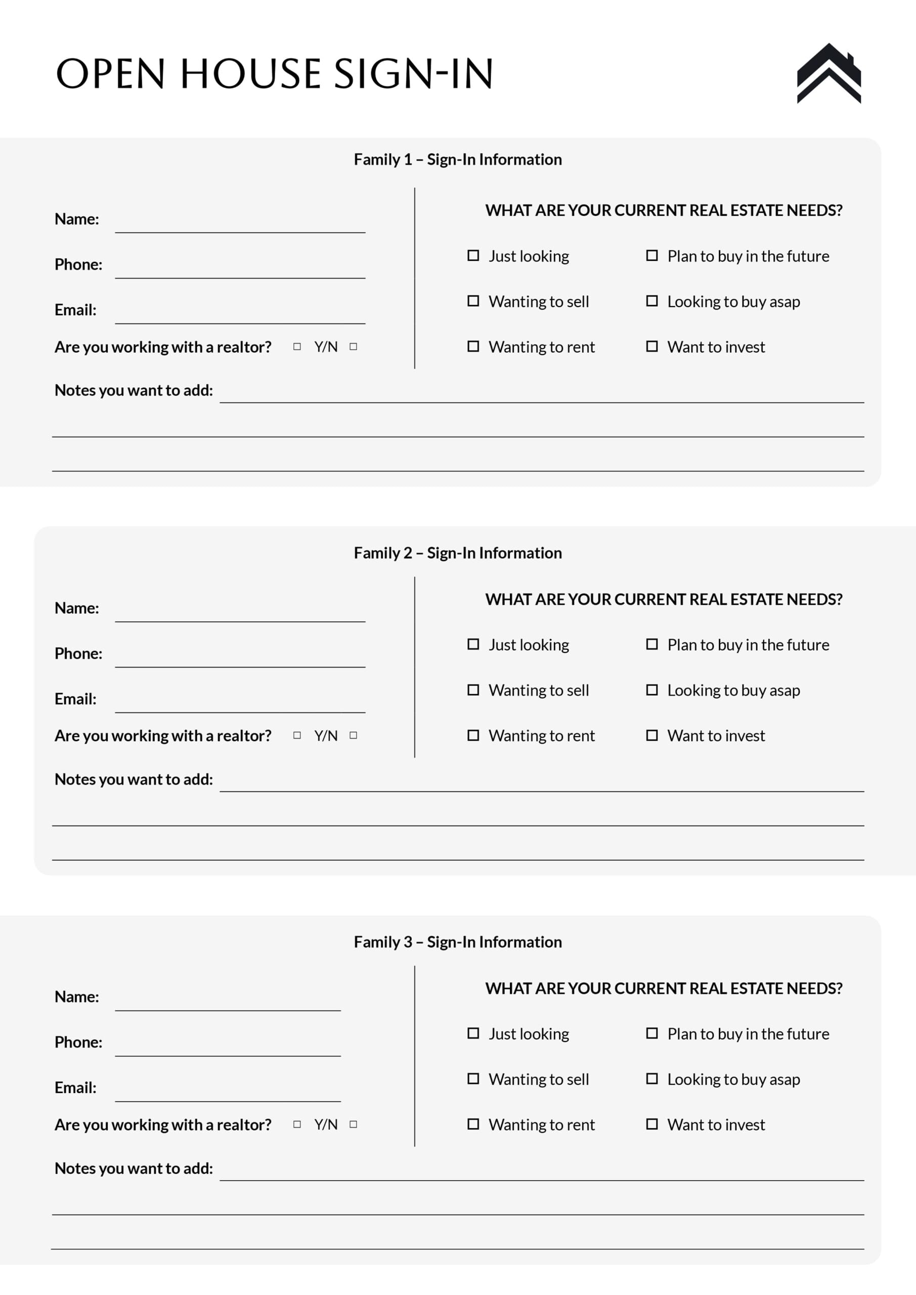 Open House Sign-In Sheet Template (3 Per Page) - Word, Google Docs