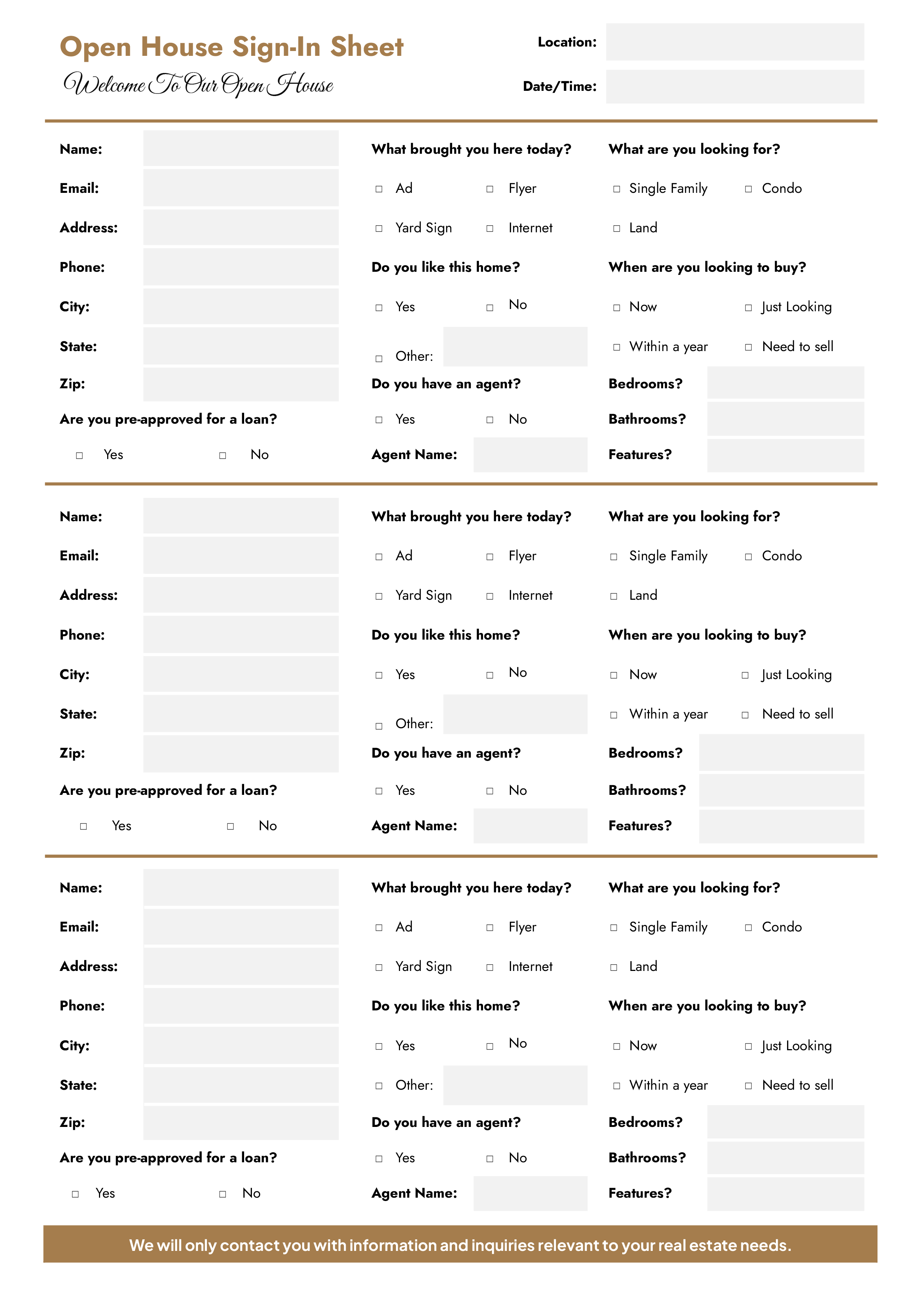 Open House Sign-In Sheet Template (with Questionnaire) - Word, Google Docs