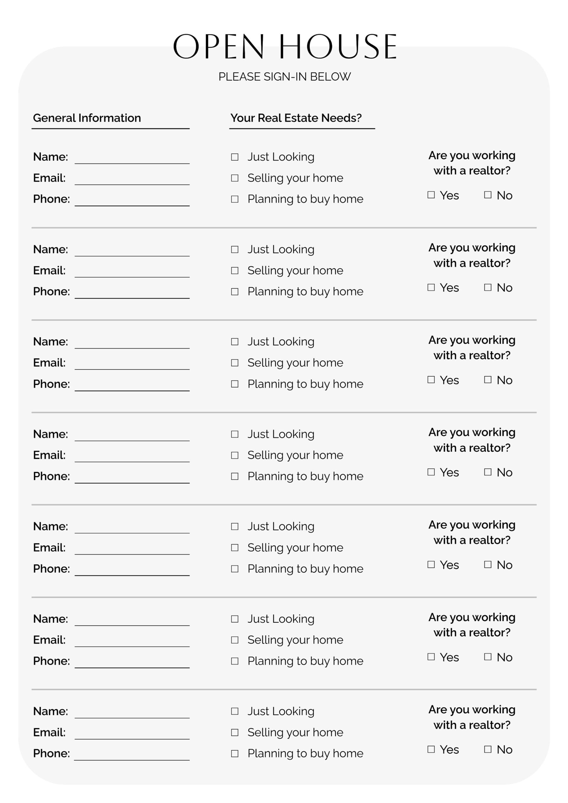 Open House Sign-In Sheet & Welcome Sign - Word, Google Docs - Page 02