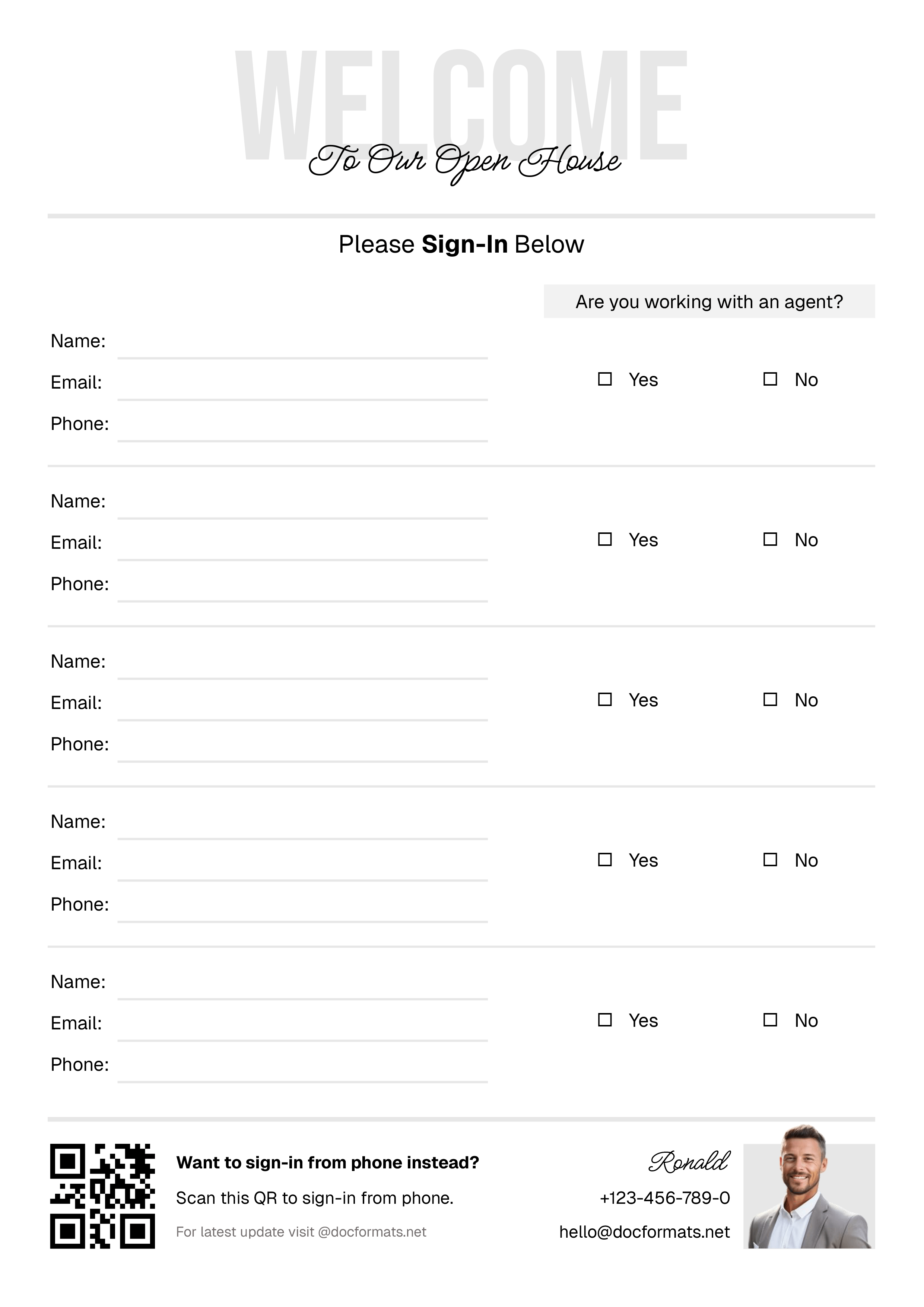 Open House Sign In Sheet With QR Code - Word, Google Docs