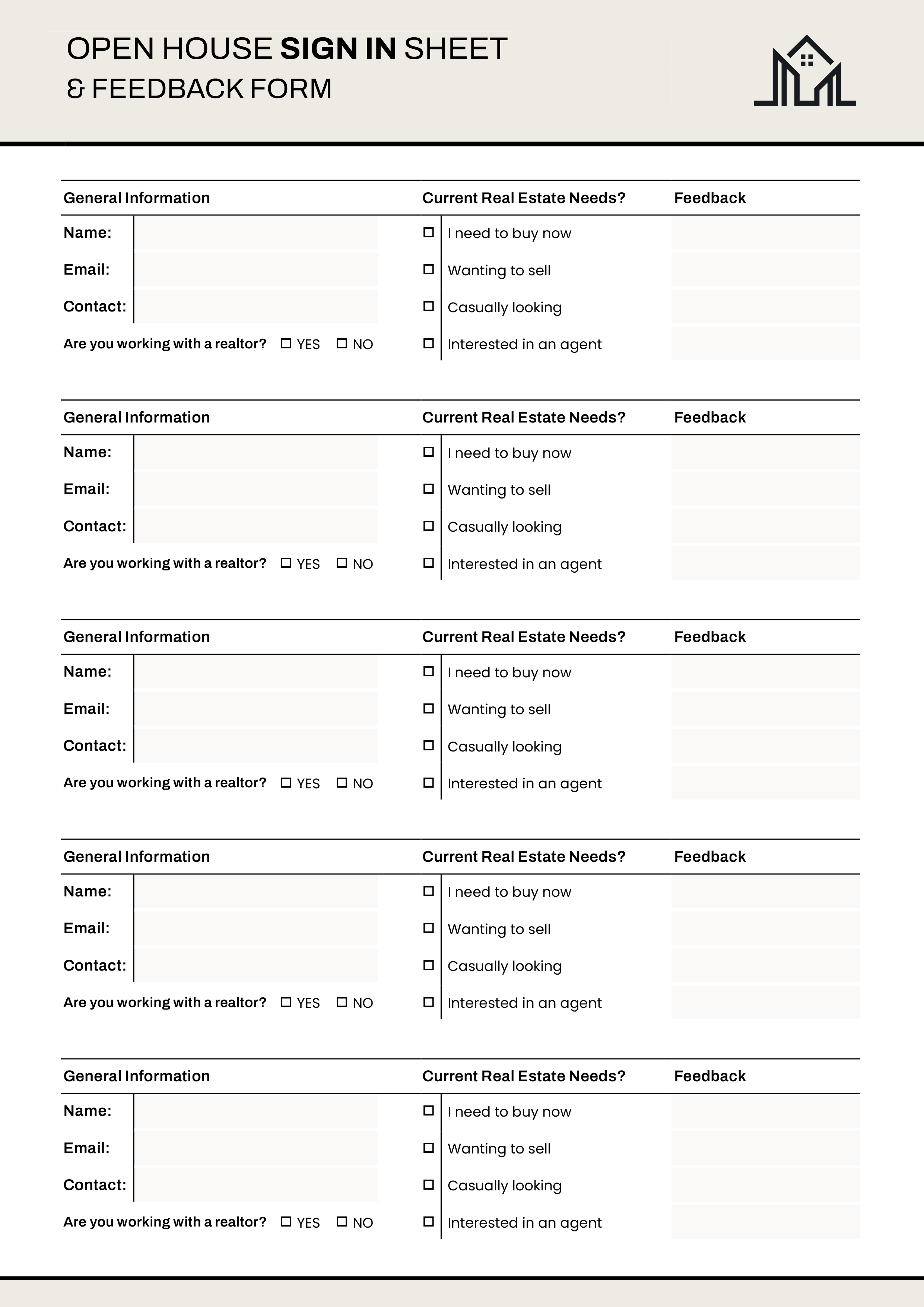 Open House Sign In Sheet and Feedback Form - Word, Google Docs