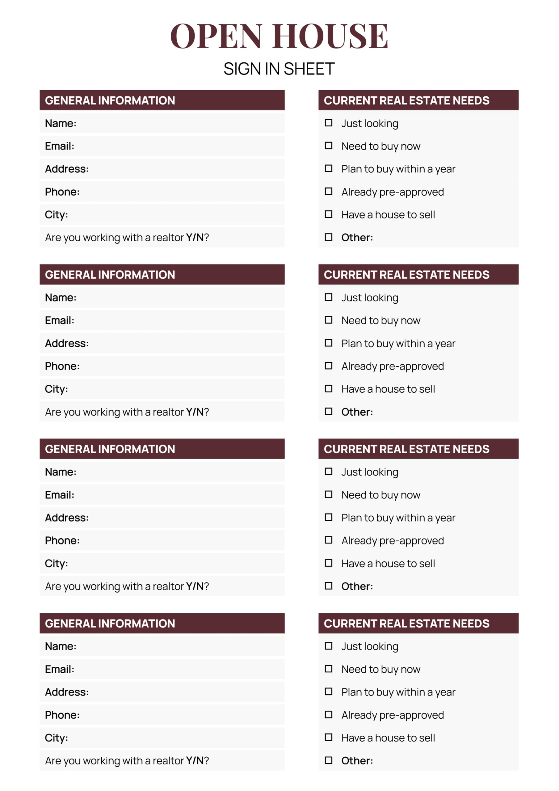 Open House Sign In Sheet and Welcome Sign Template - Word, Google Docs - Page 04