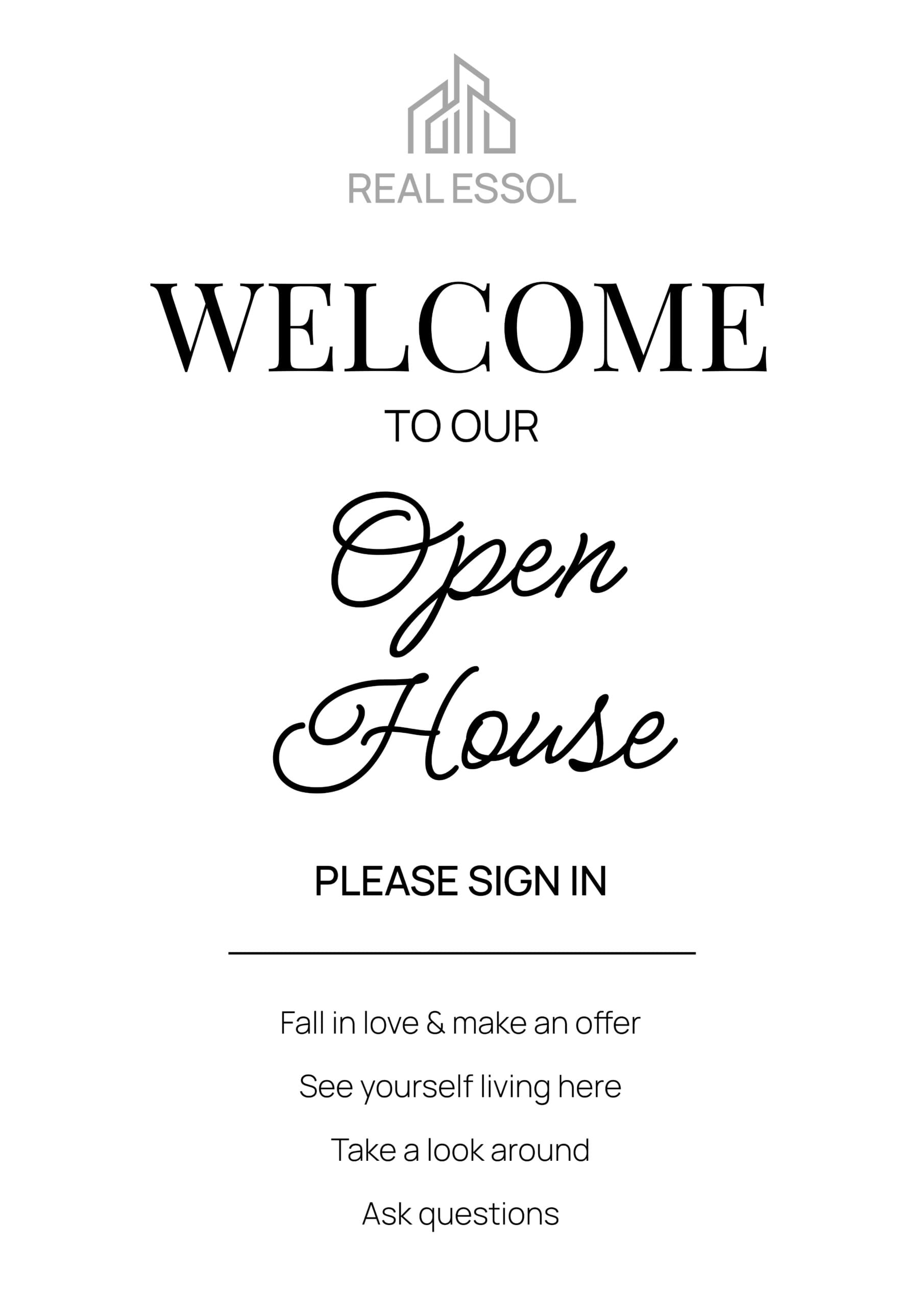 Open House Sign In Sheet and Welcome Sign Template - Word, Google Docs