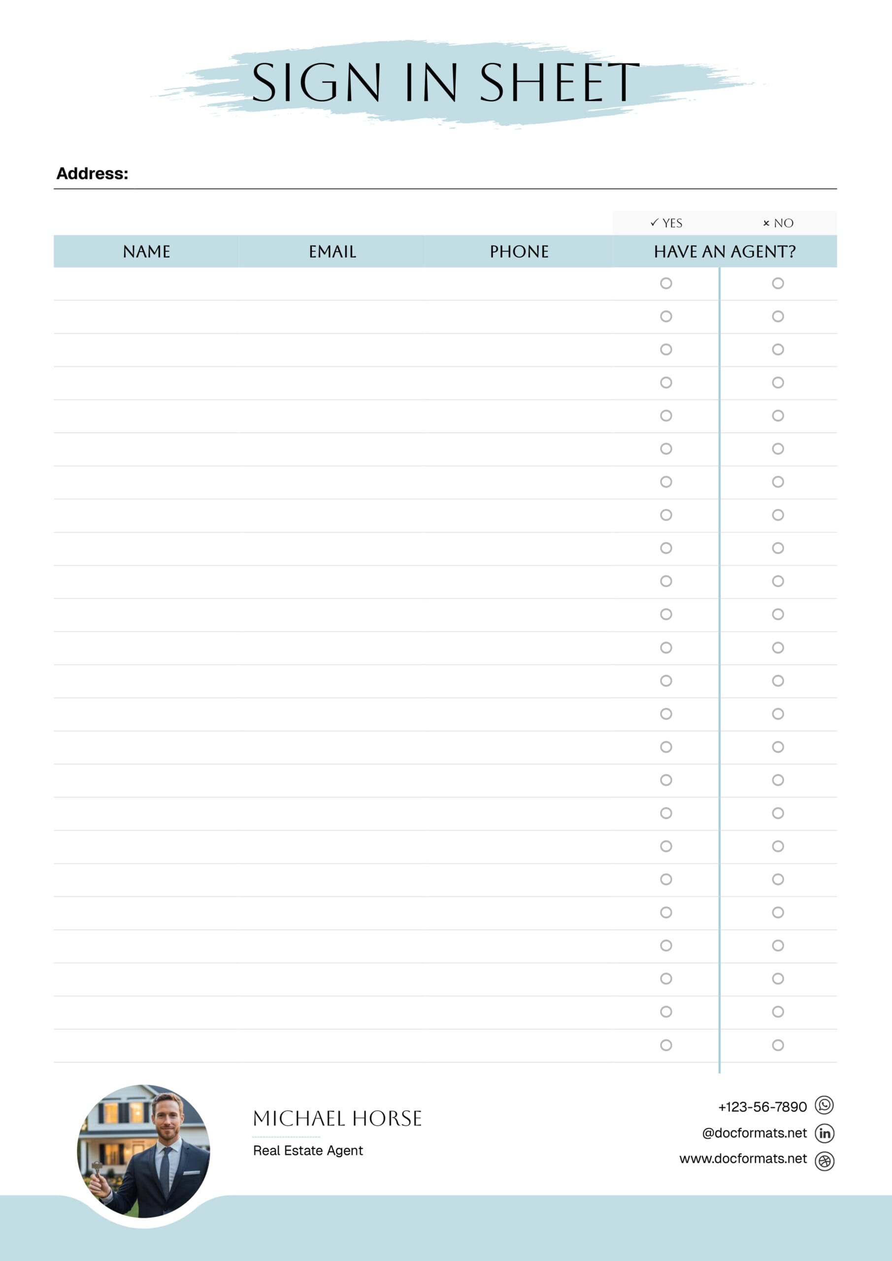 Open House Sign in Sheet Template (with Agent Check) - Word, Google Docs - Page 02