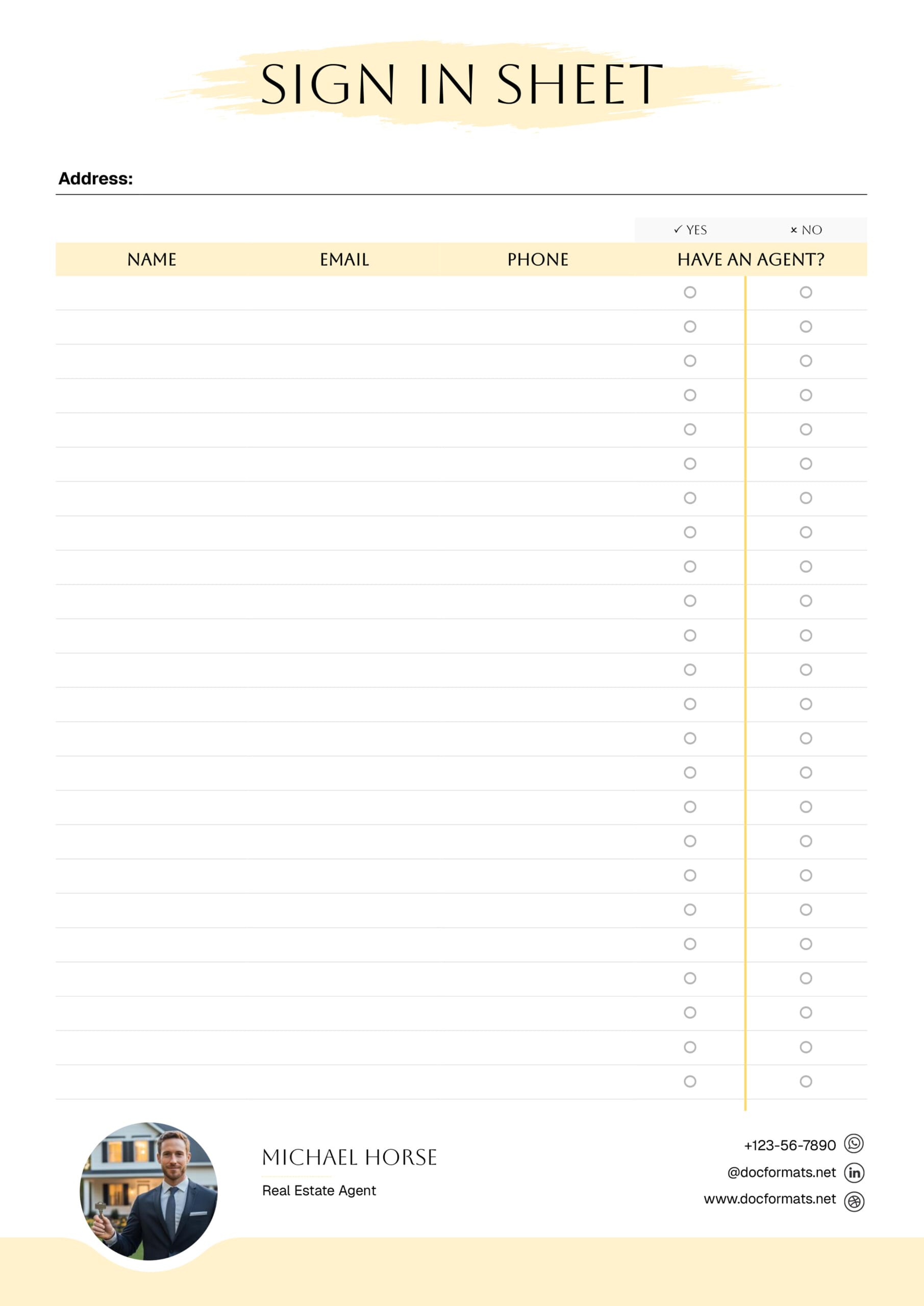Open House Sign in Sheet Template (with Agent Check) - Word, Google Docs - Page 03