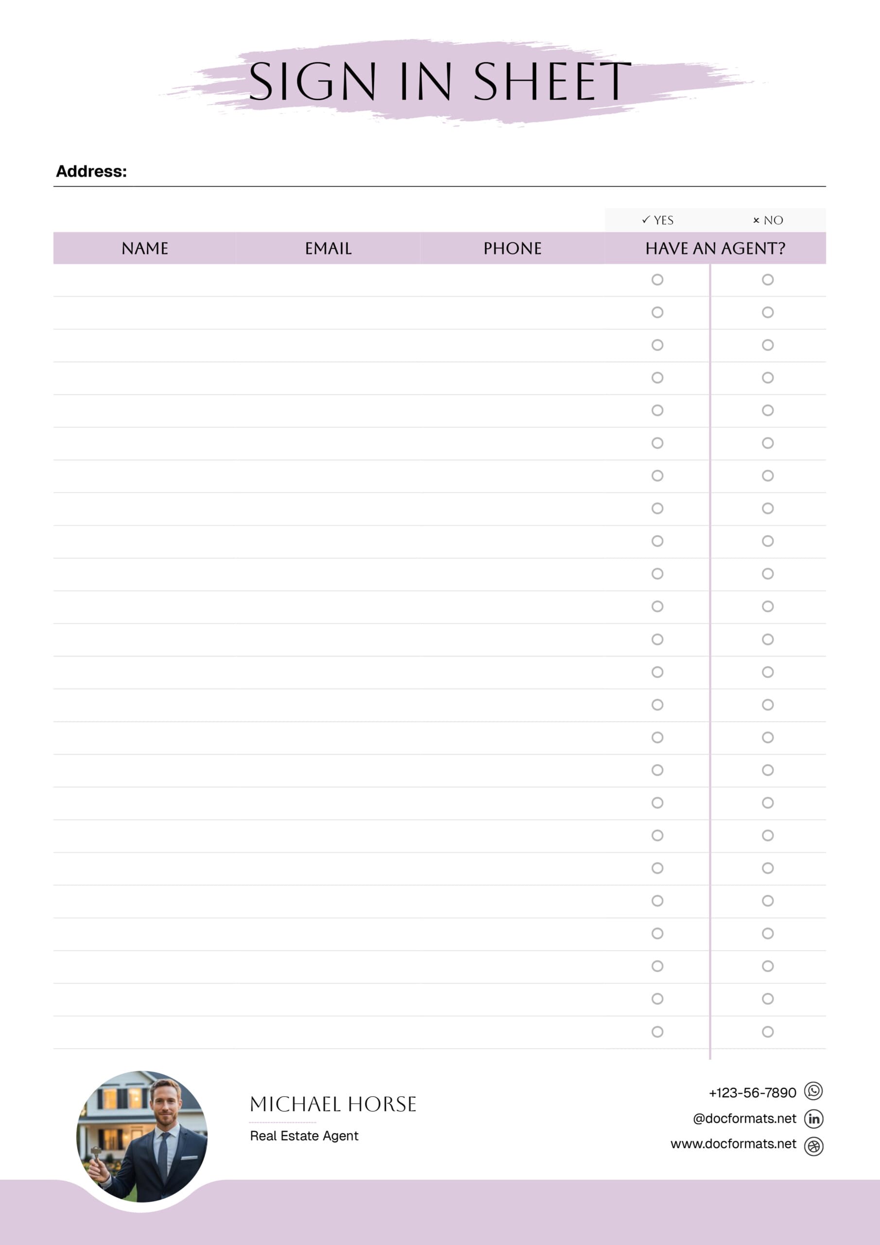Open House Sign in Sheet Template (with Agent Check) - Word, Google Docs