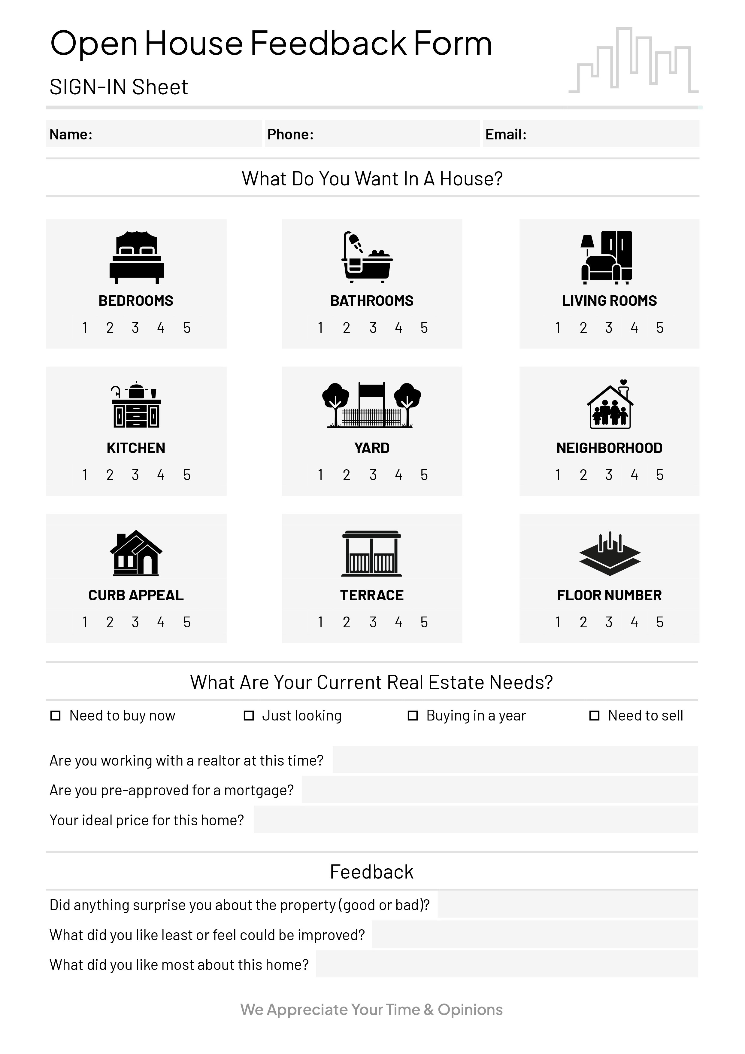 Printable Open House Feedback Form - Word, Google Docs
