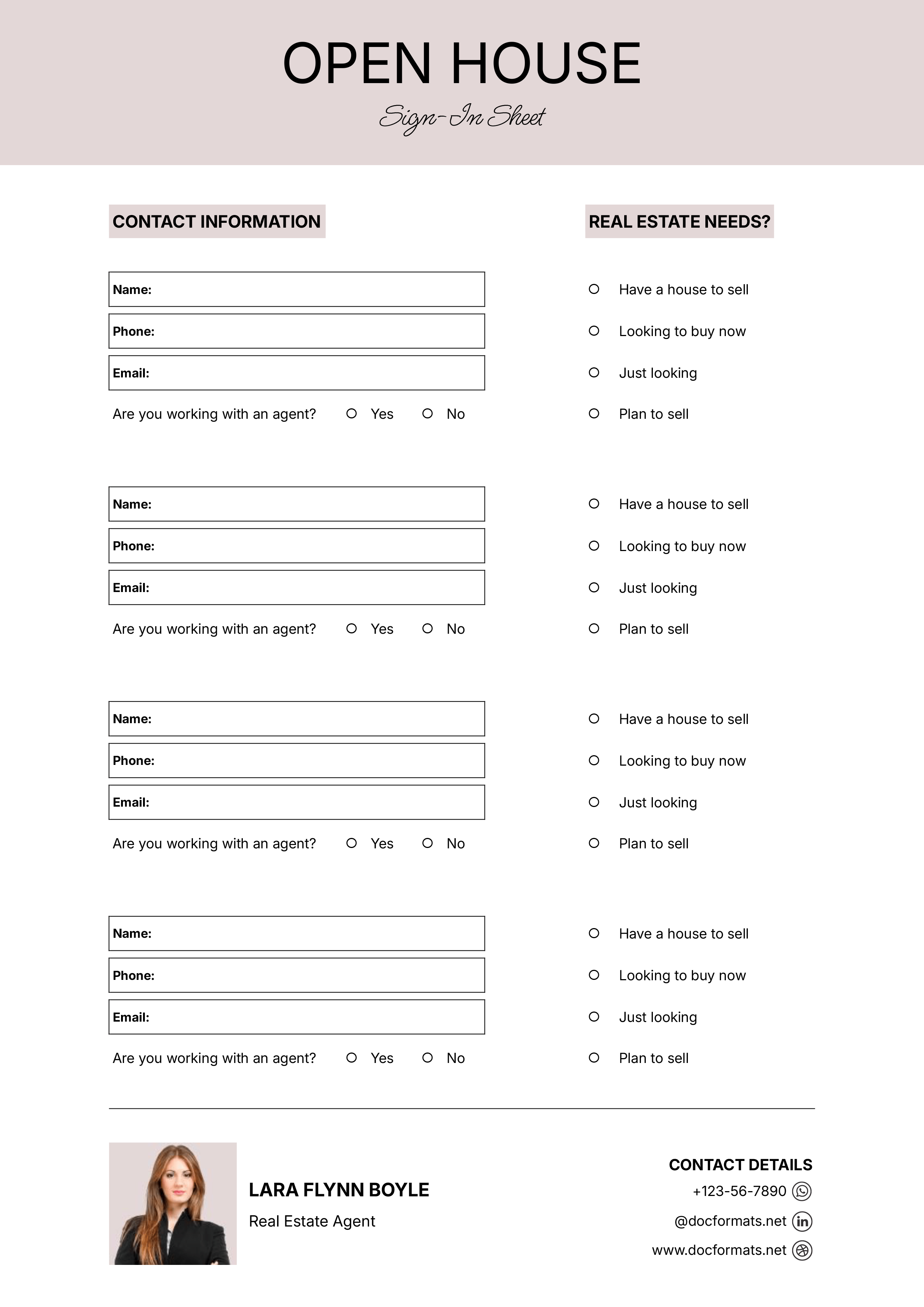 Printable Open House Sign In Sheet - Word, Google Docs
