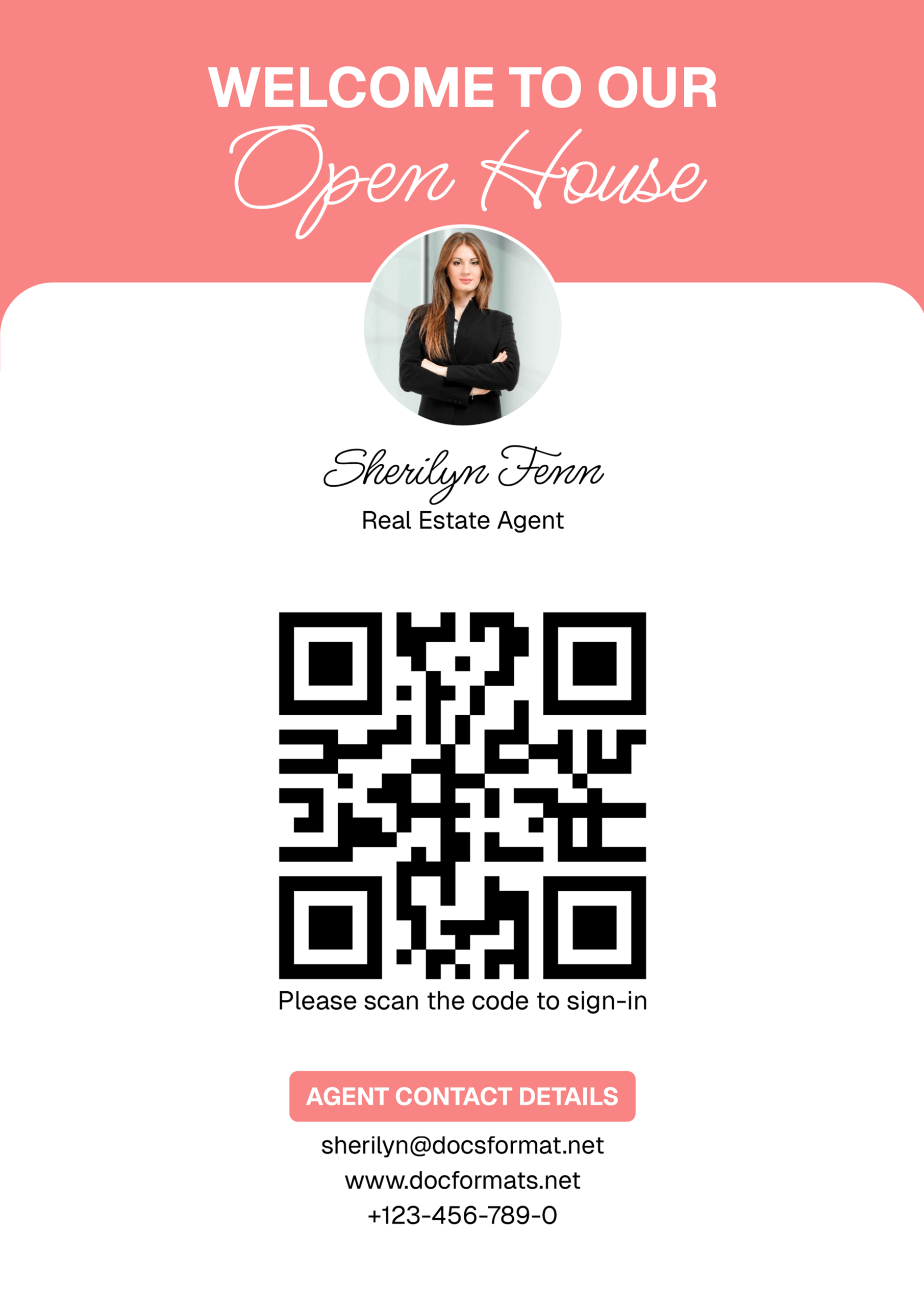 Real Estate Open House Sign In Sheet (with QR Code) - Word, Google Docs