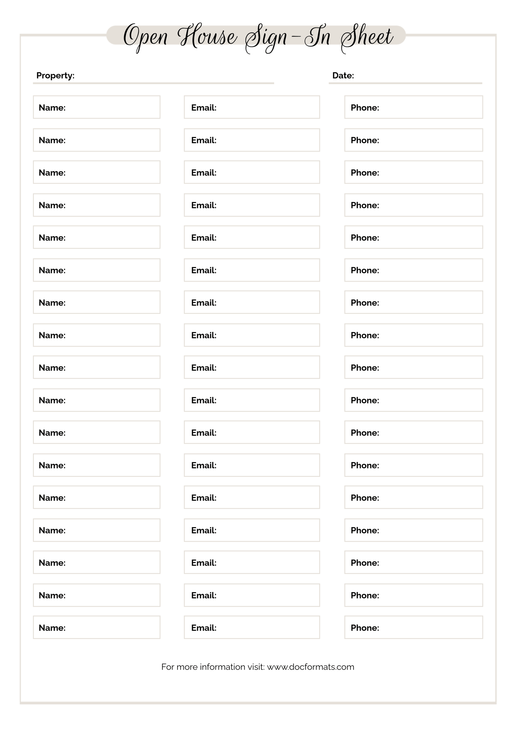 Simple Open House Sign In Sheet - Word, Google Docs - Page 02