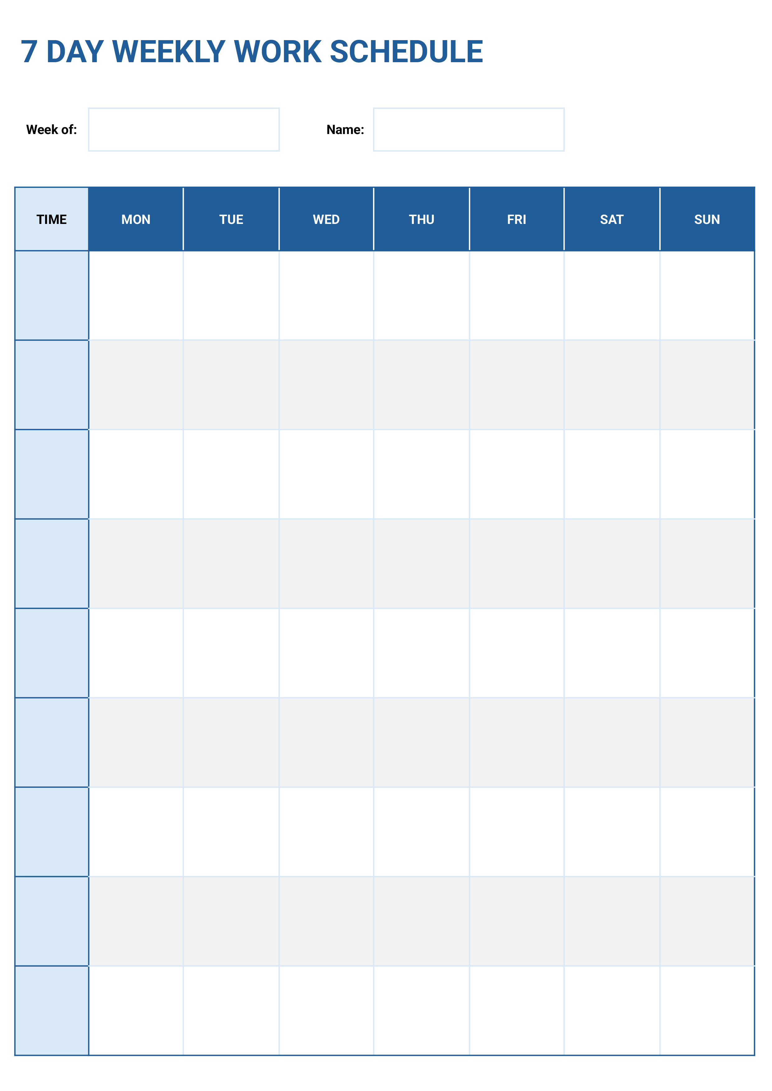 7 Day Weekly Work Schedule Template - Word, Google Docs - Page 02