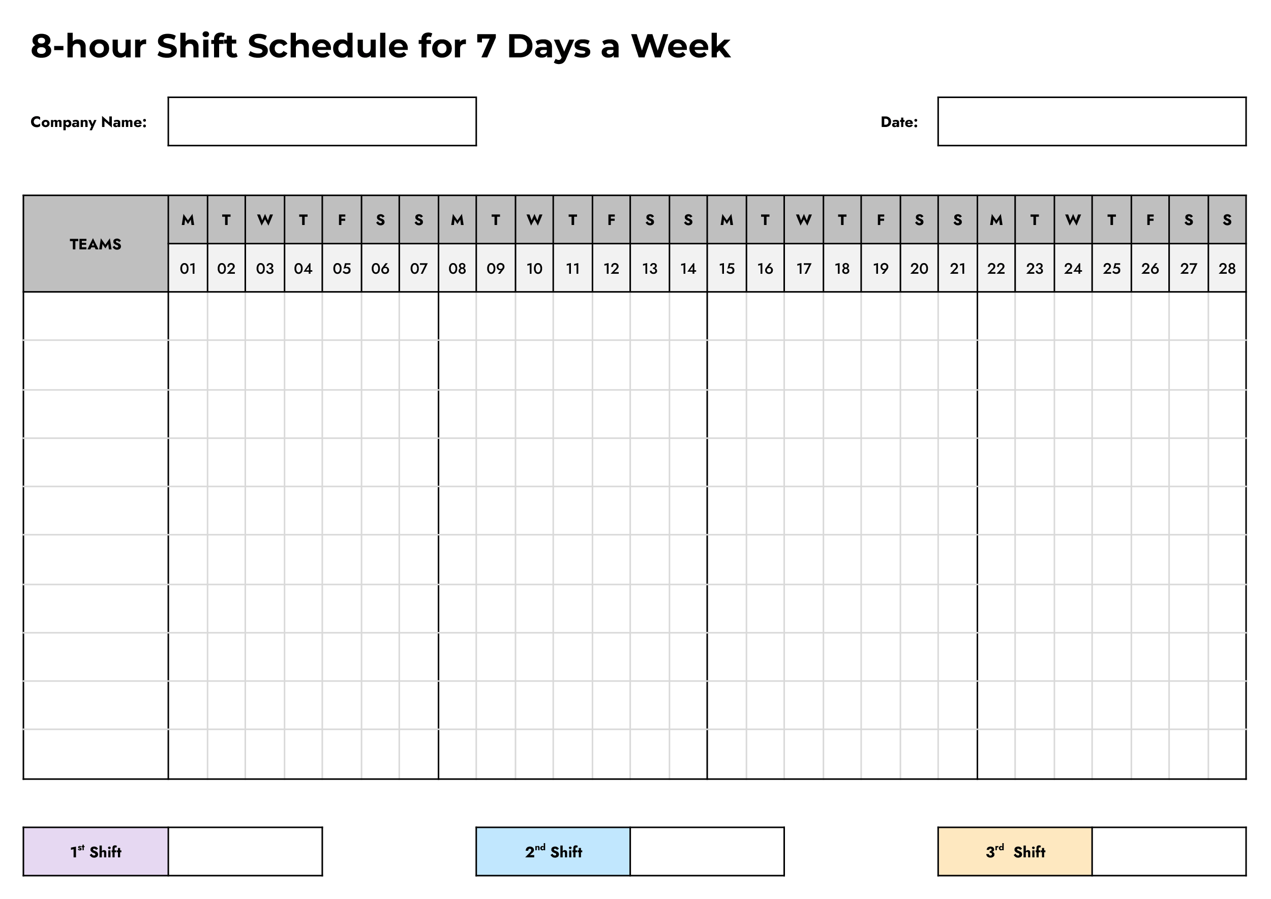 8-hour Shift Schedule for 7 Days a Week Template - Word, Google Docs - Page 02
