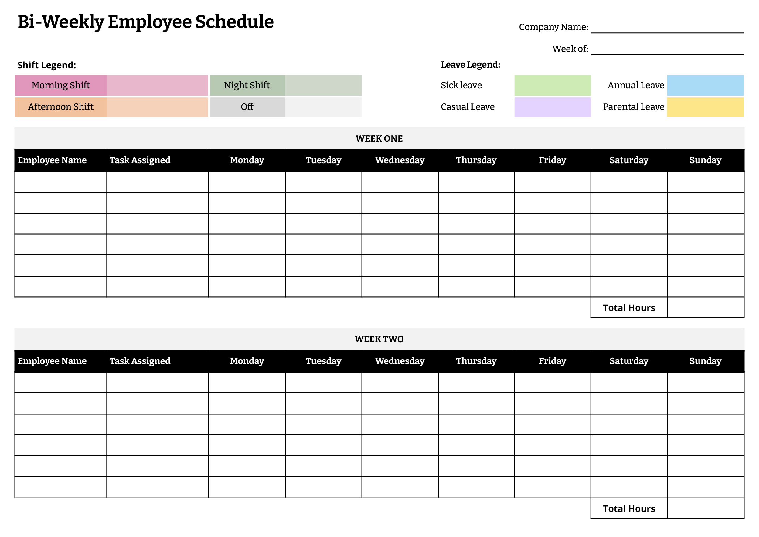 Bi-Weekly Employee Schedule Template - Word, Google Docs - Page 02