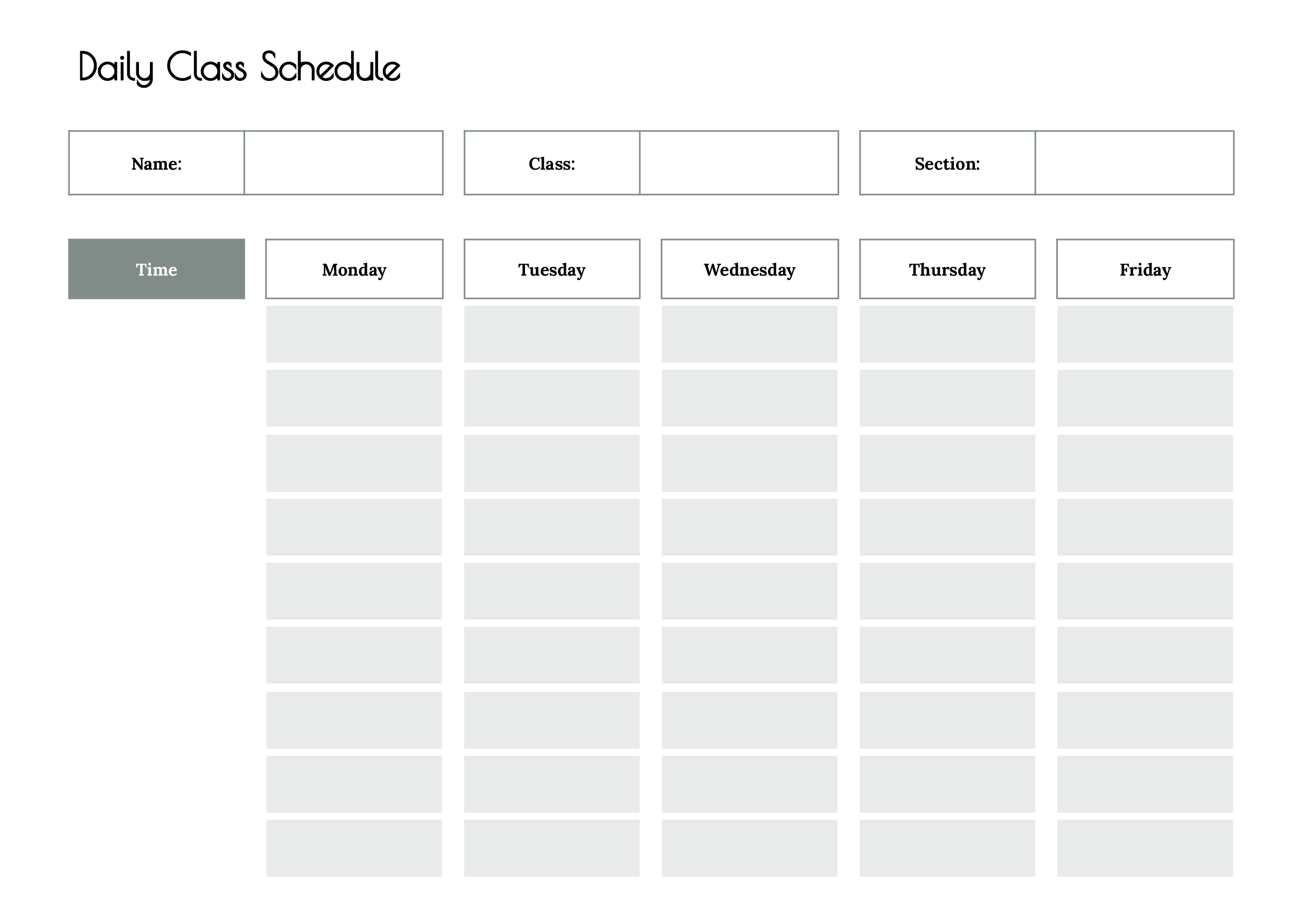 Daily Class Schedule Template - Word, Google Docs - Page 02