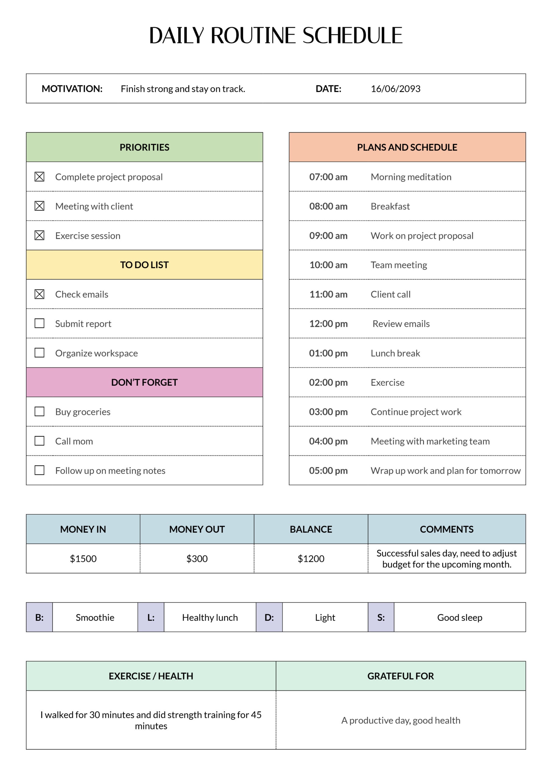 Daily Routine Schedule Template - Word, Google Docs