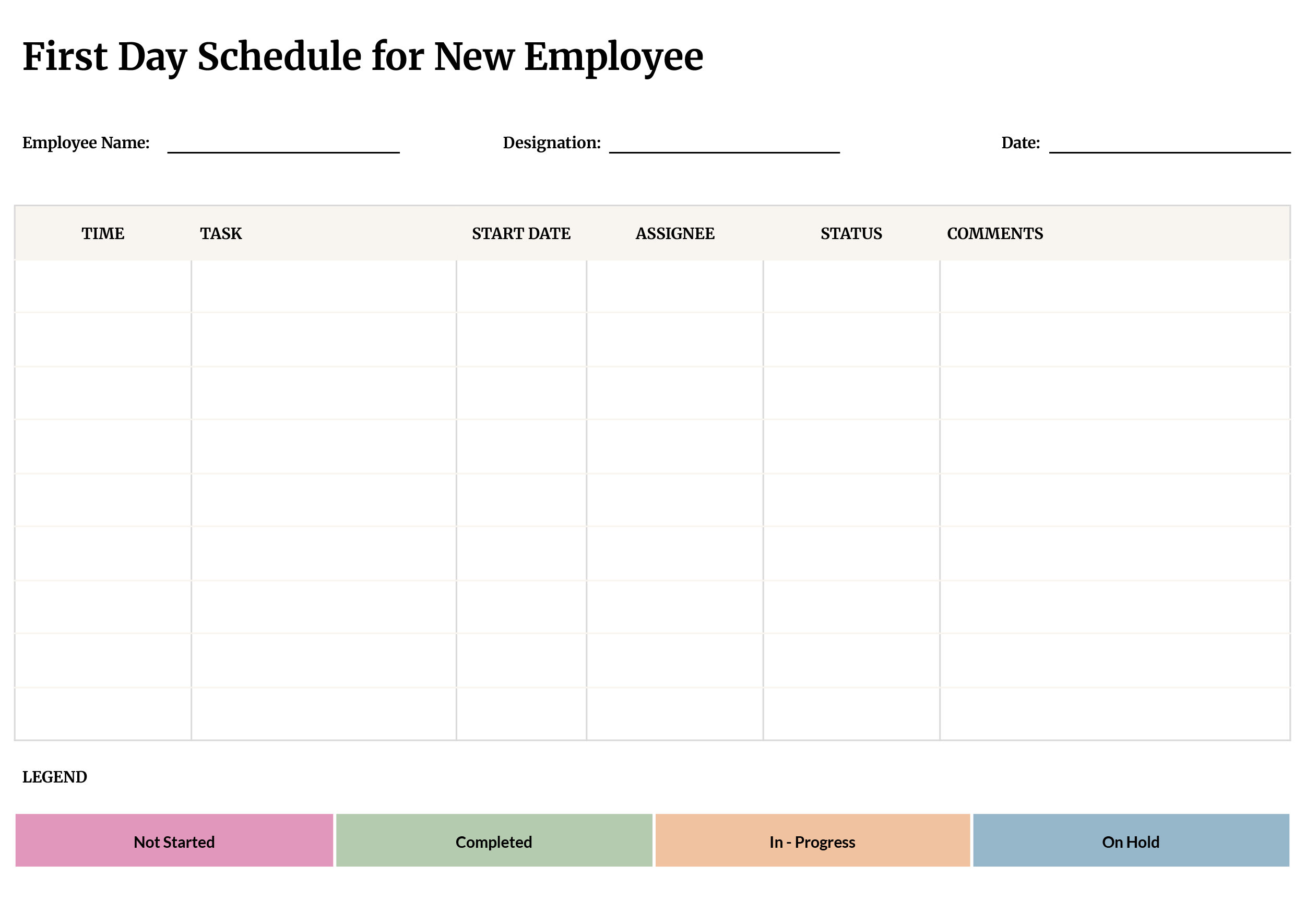 First Day Schedule for New Employee Template - Word, Google Docs - Page 02