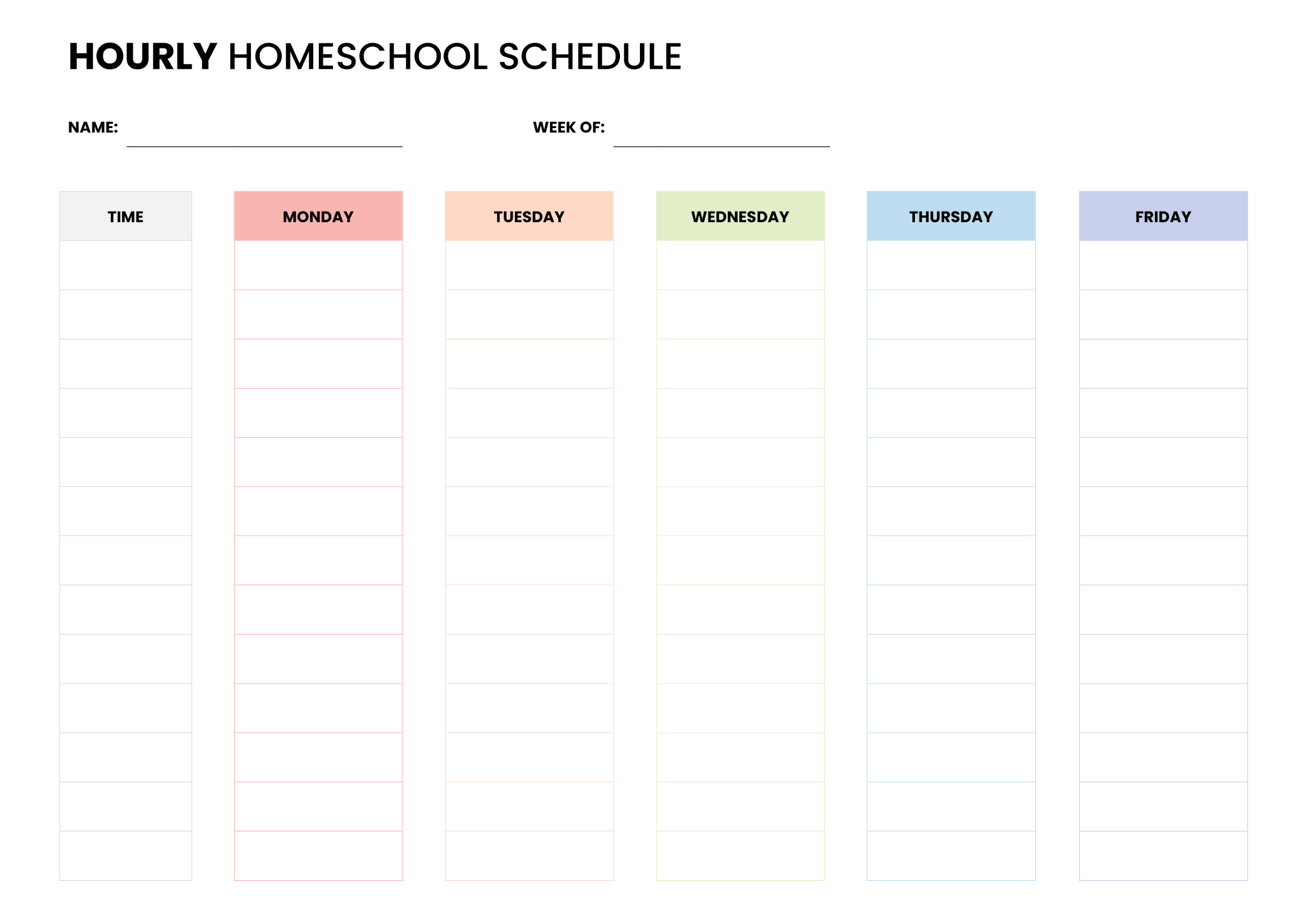 Hourly Homeschool Schedule Template - Word, Google Docs - Page 02