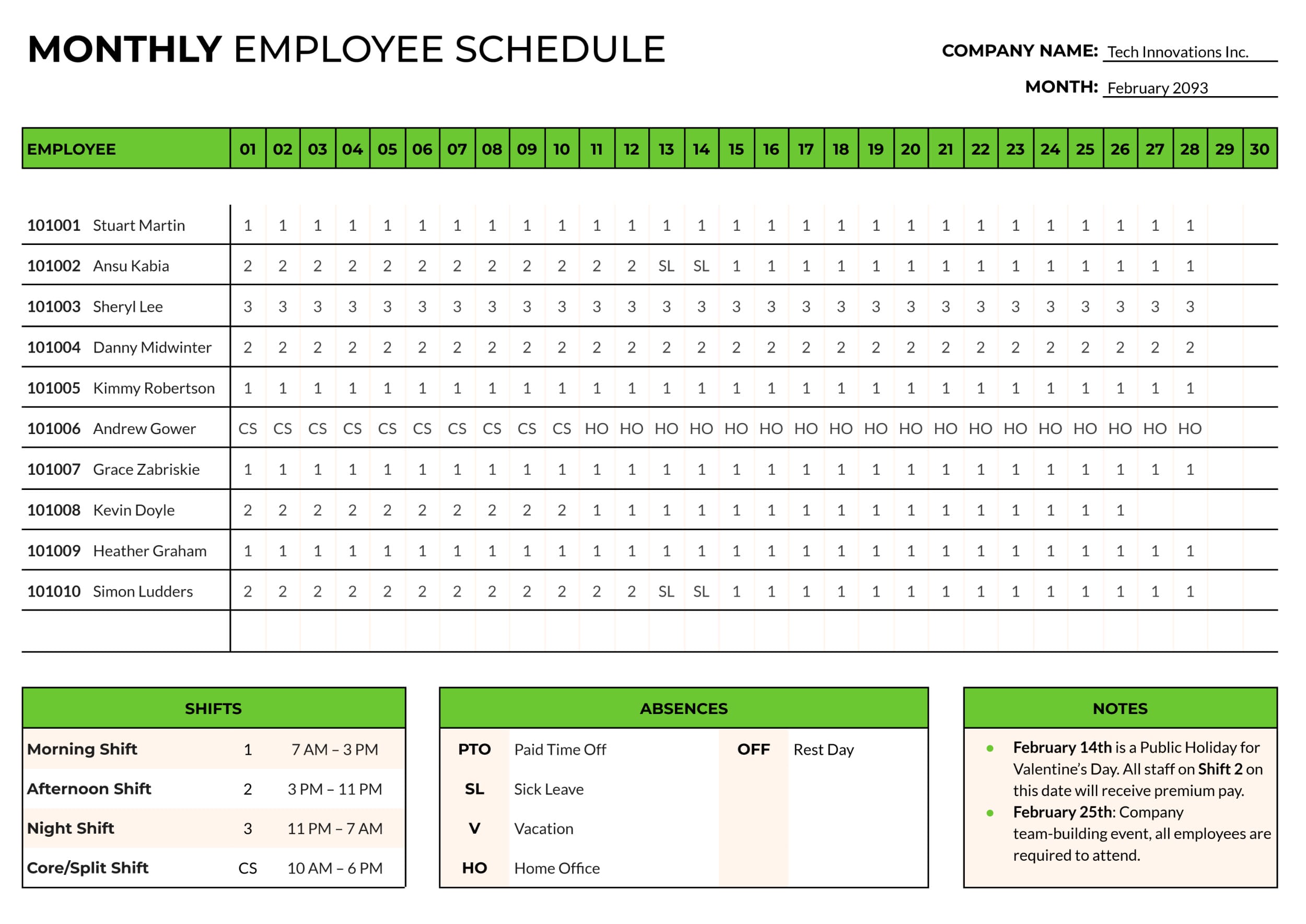 Monthly Employee Schedule Template - Word, Google Docs