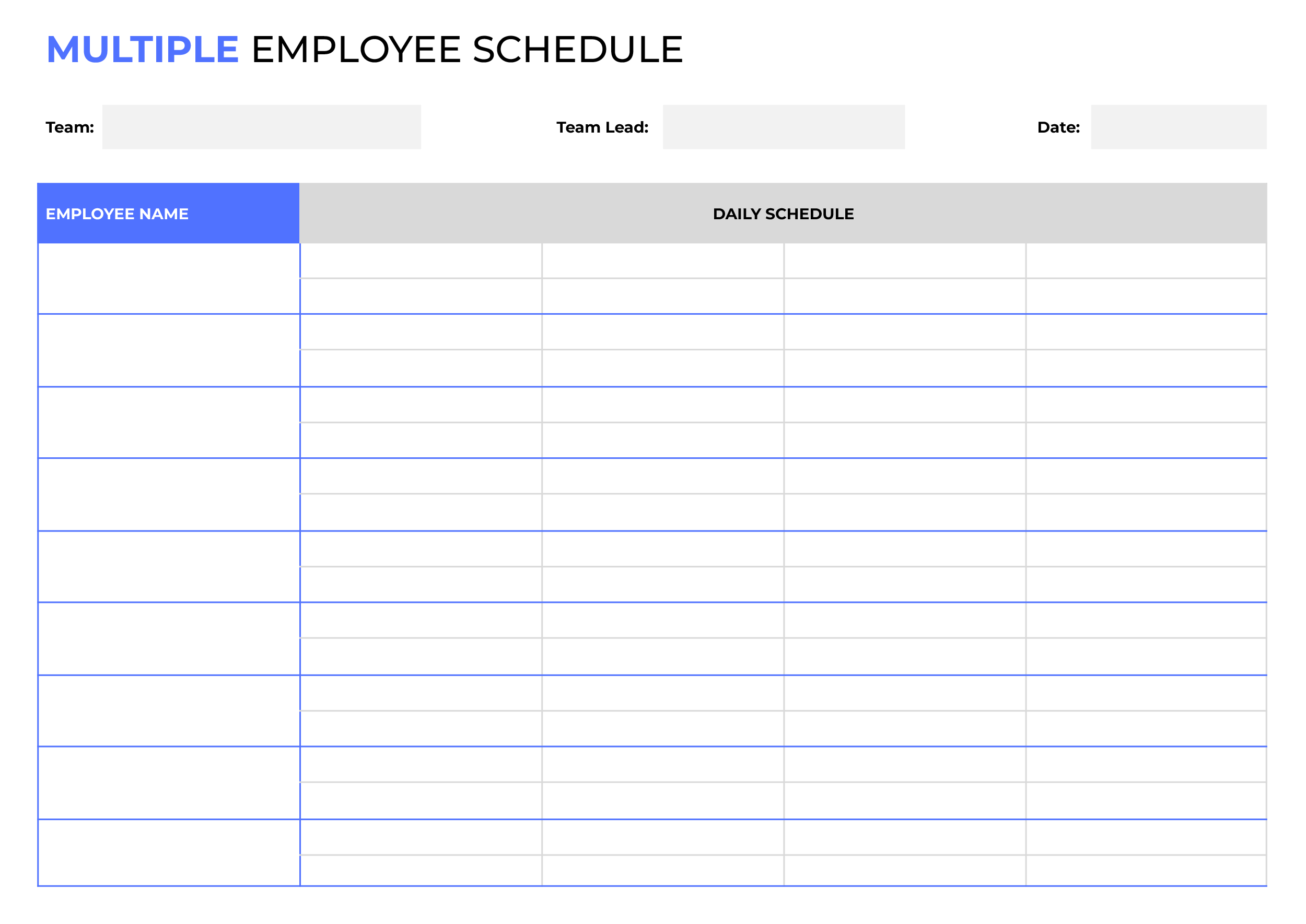 Multiple Employee Schedule Template - Word, Google Docs - Page 02
