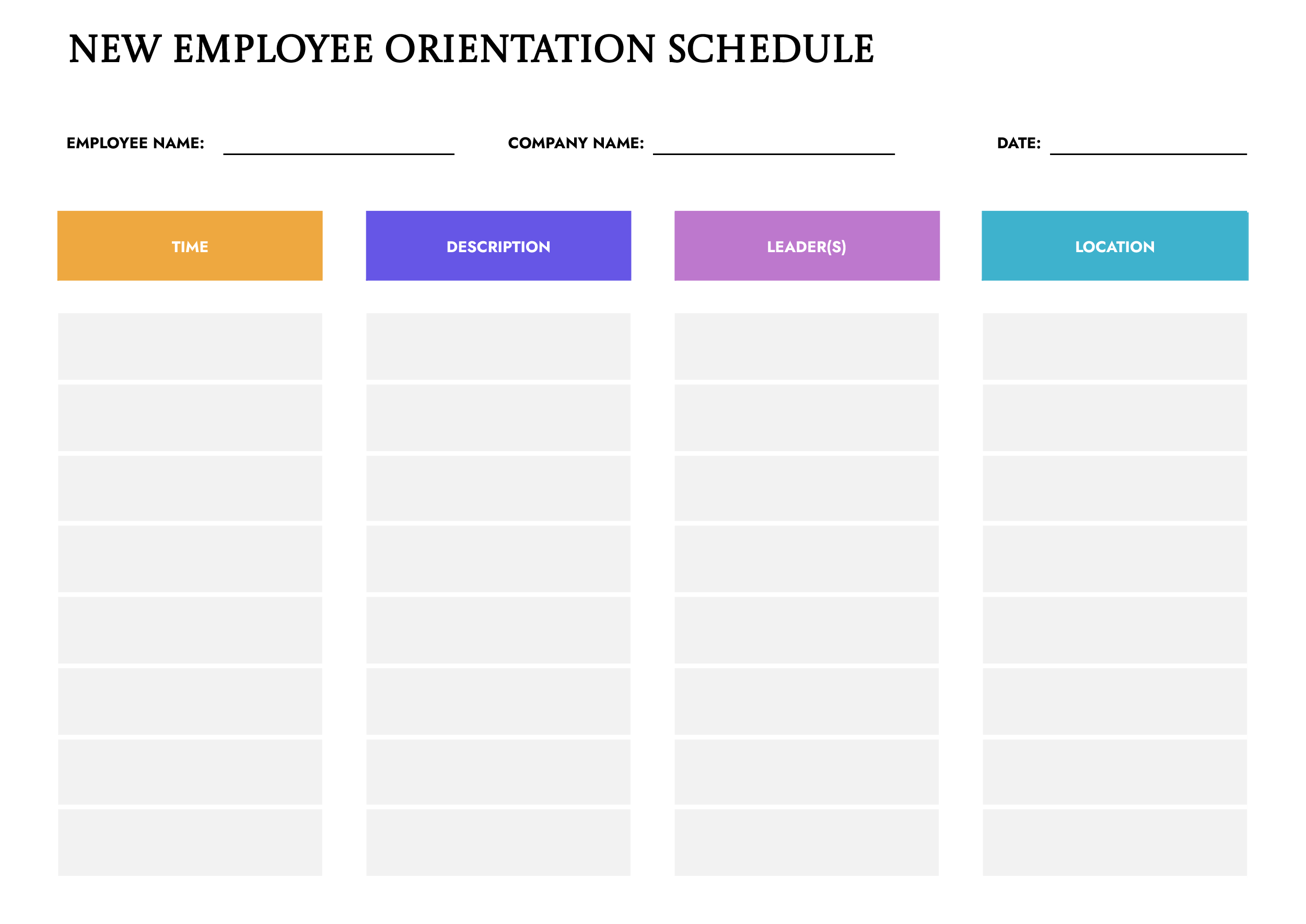 New Employee Orientation Schedule Template - Word, Google Docs - Page 02