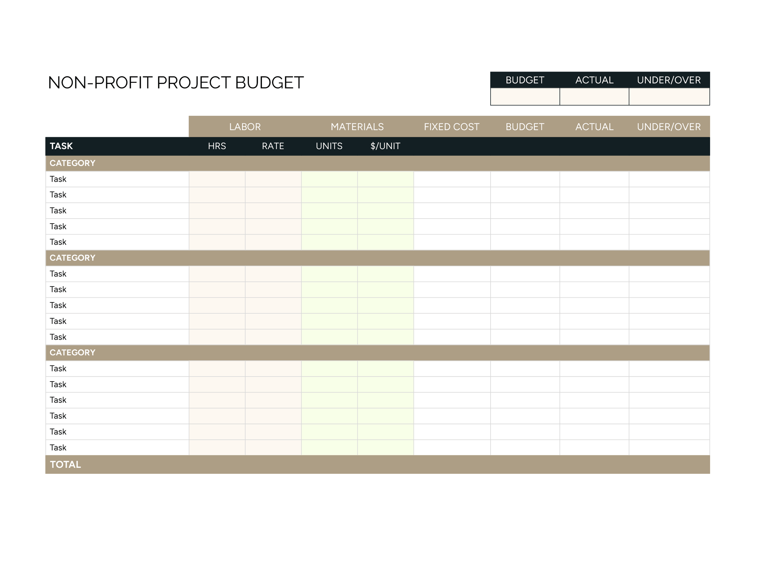 Nonprofit Project Budget Template - Excel, Google Sheets