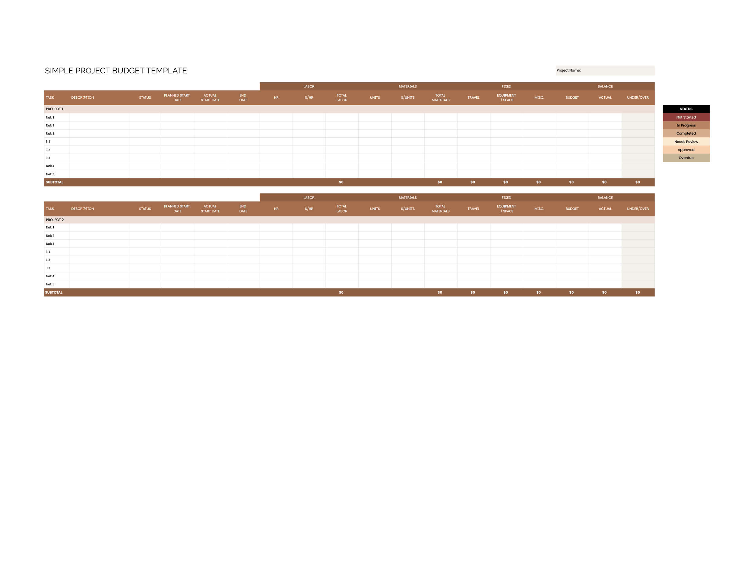Simple Project Budget Template - Excel, Google Sheets - Page 02