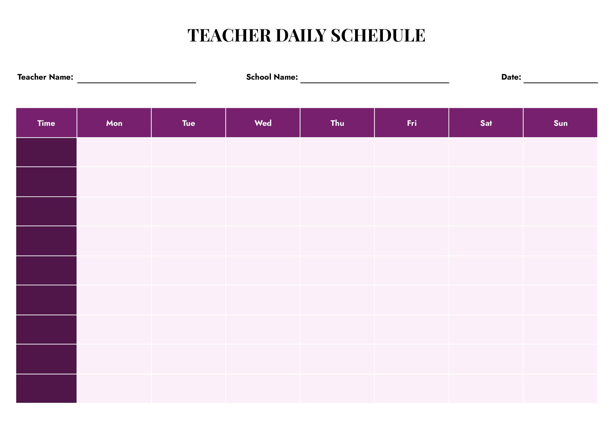 Teacher Daily Schedule Template - Word, Google Docs - Page 02