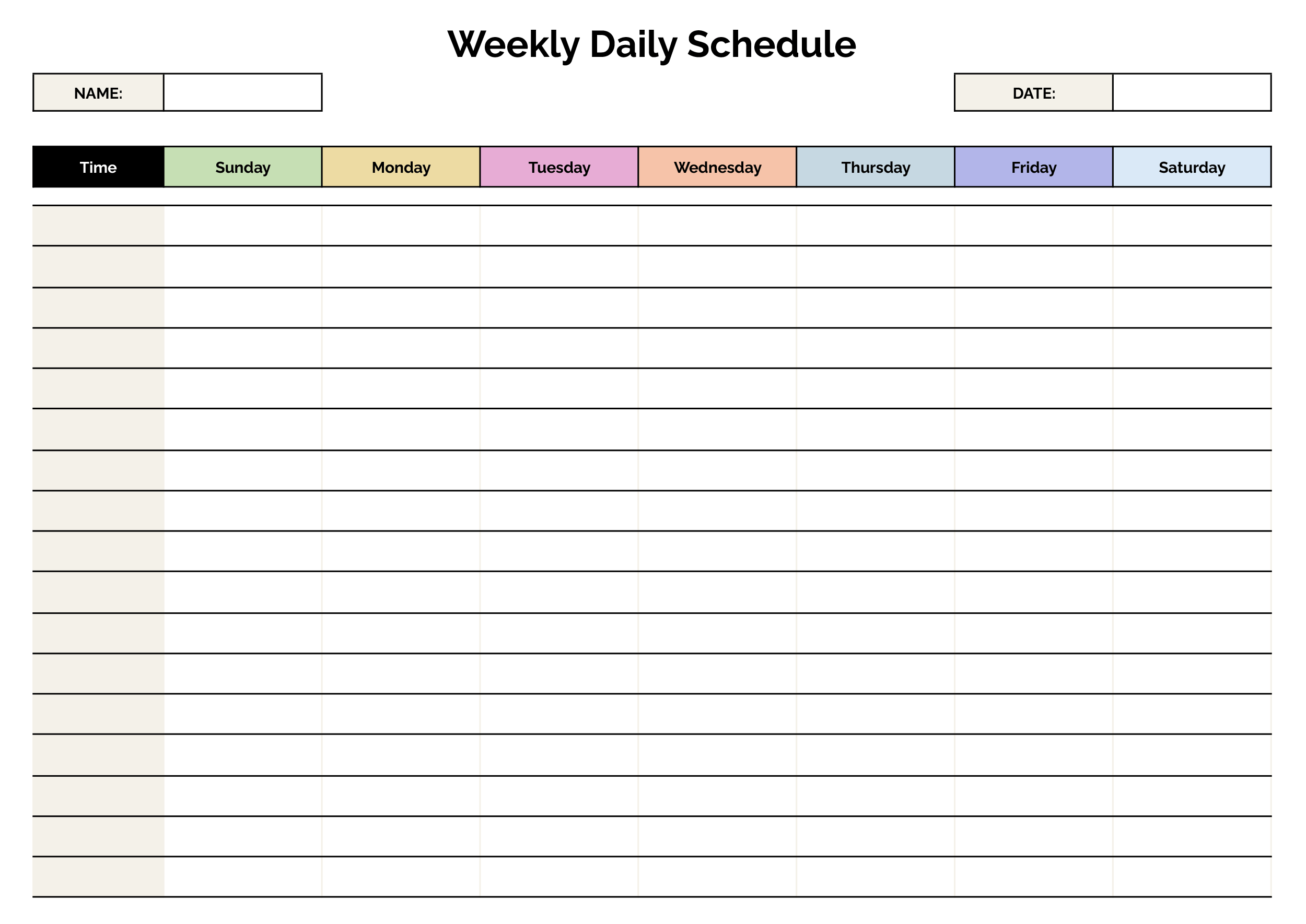 Weekly Daily Schedule Template - Word, Google Docs - Page 02