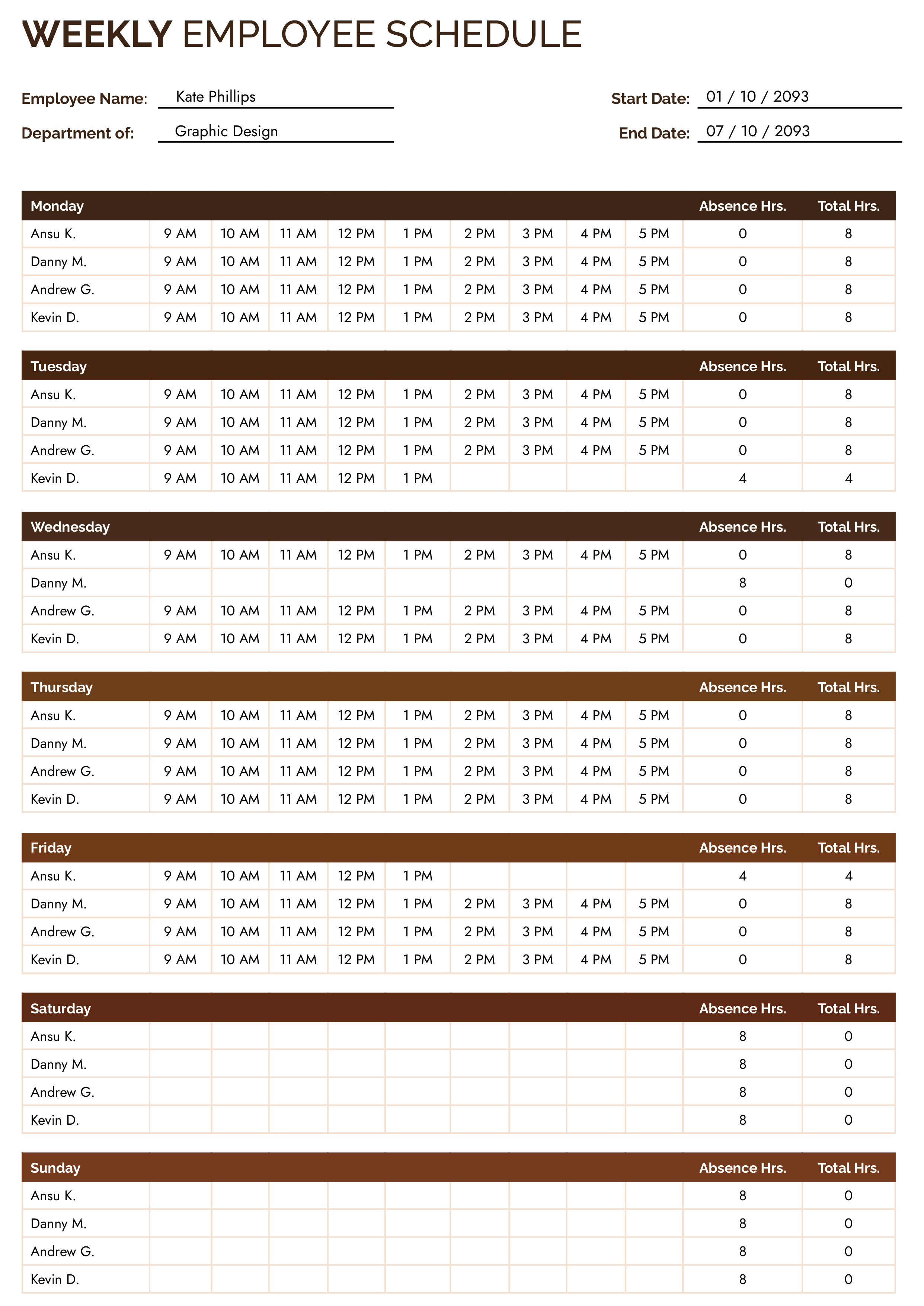 Weekly Employee Schedule Template - Word, Google Docs