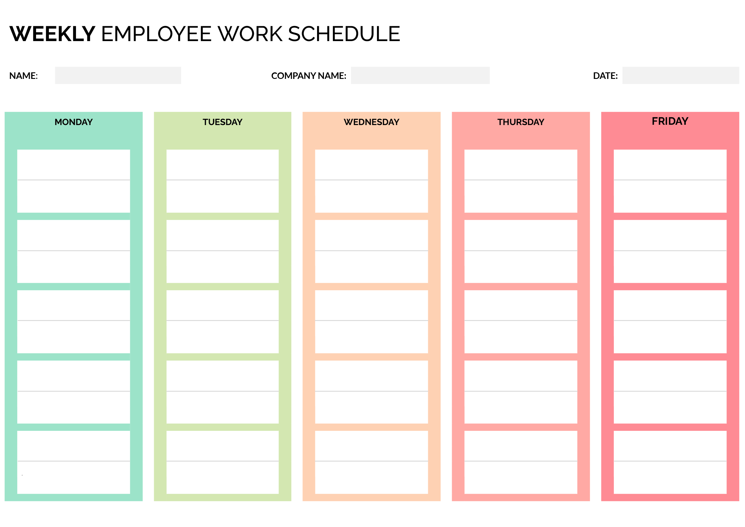 Weekly Employee Work Schedule Template - Word, Google Docs - Page 02