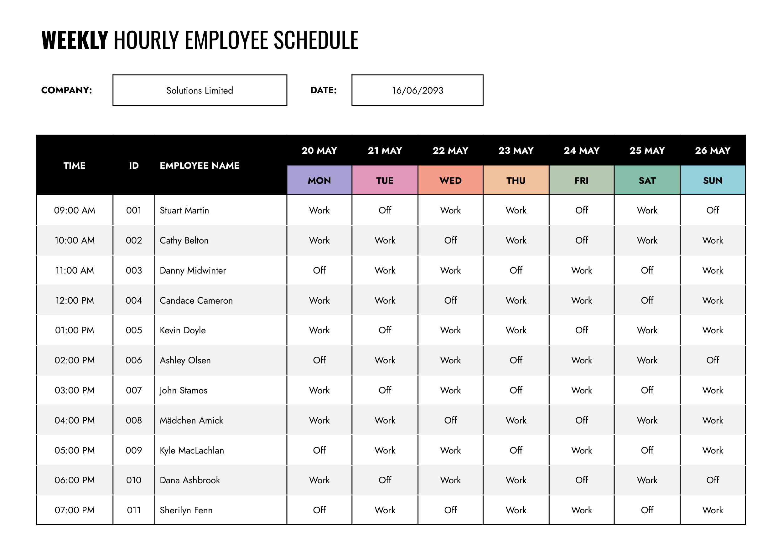 Weekly Hourly Employee Schedule Template - Word, Google Docs