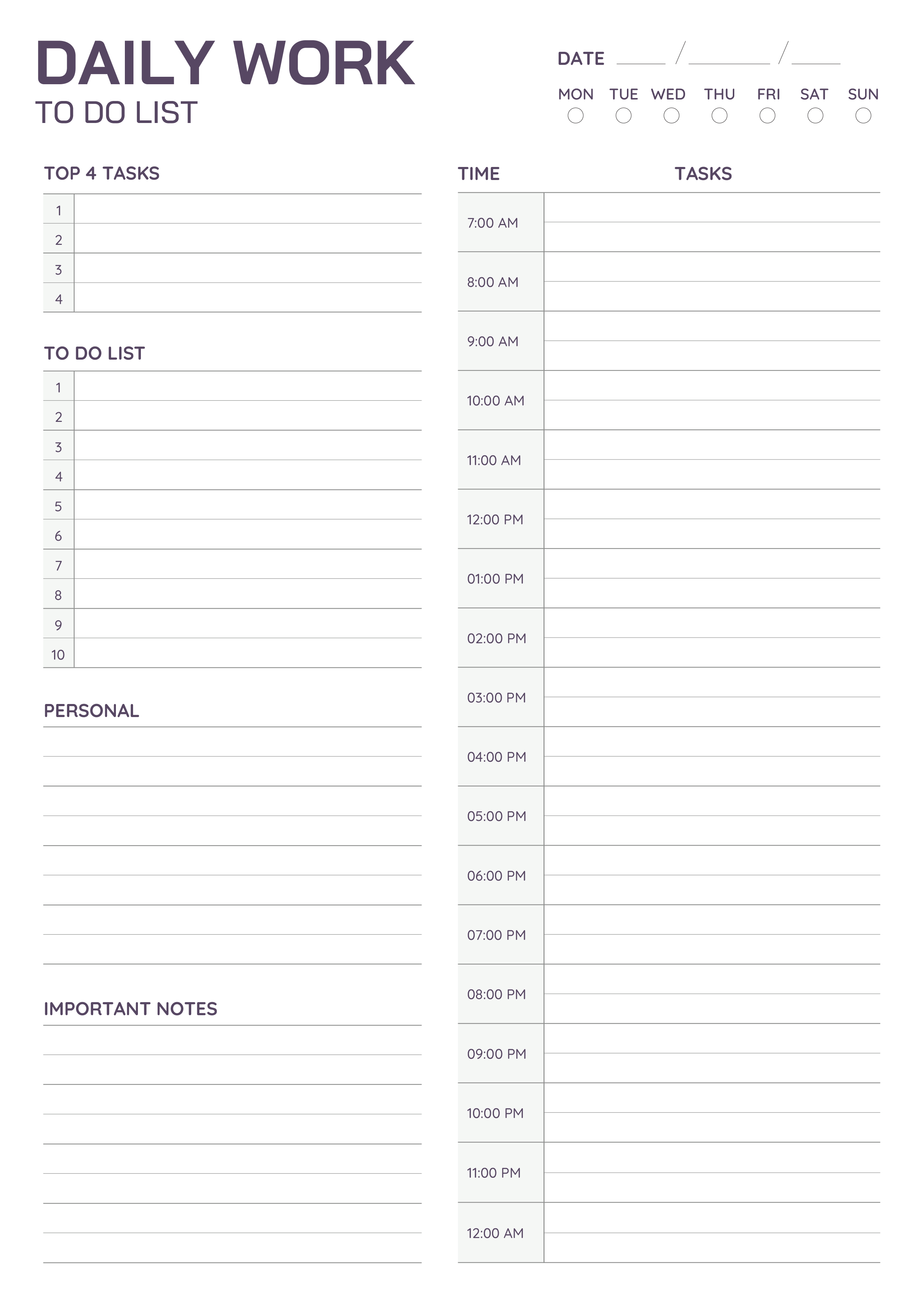 Daily Work To Do List Template - Adobe Illustrator, PDF