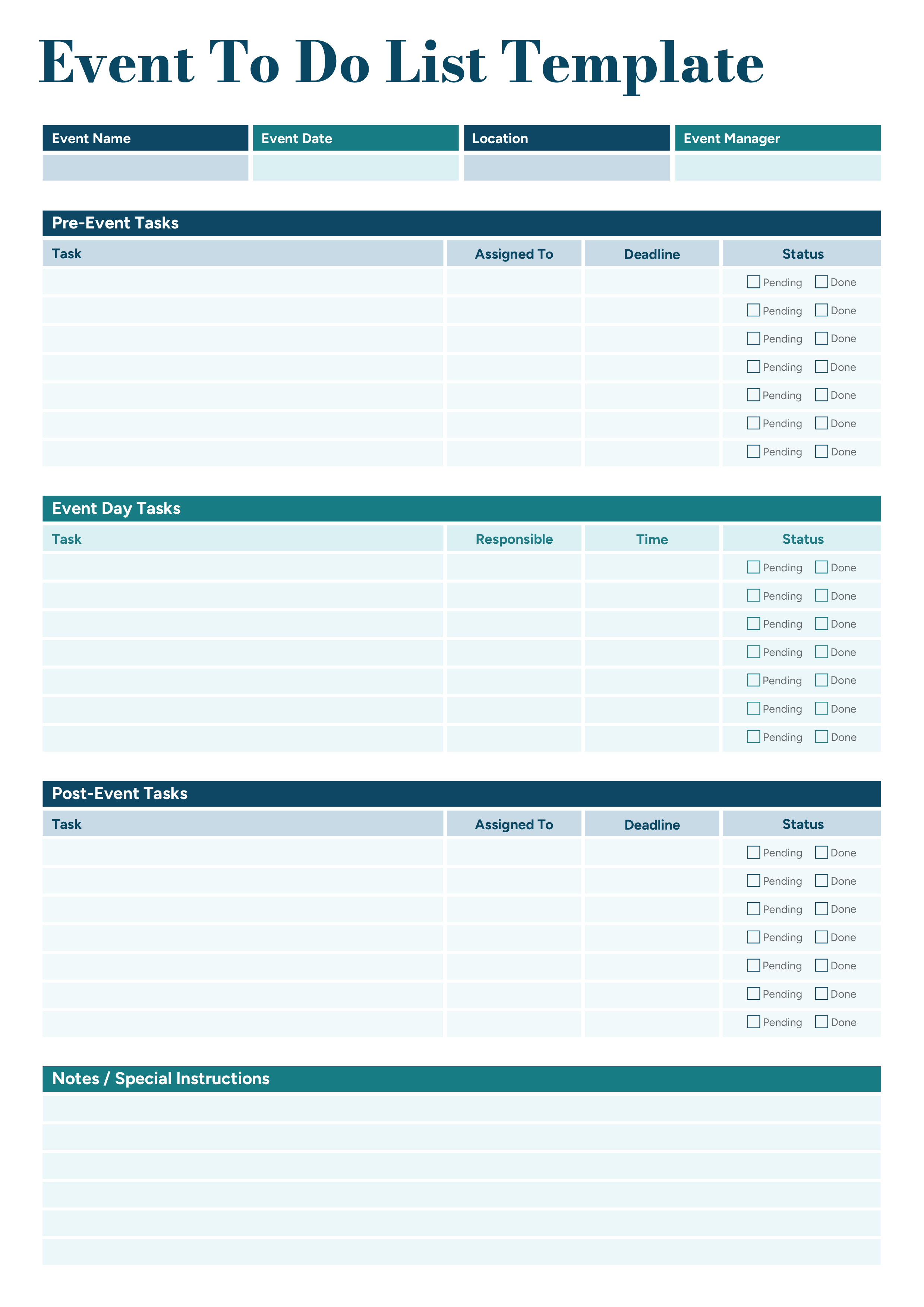 Event To Do List Template - Adobe Illustrator, PDF