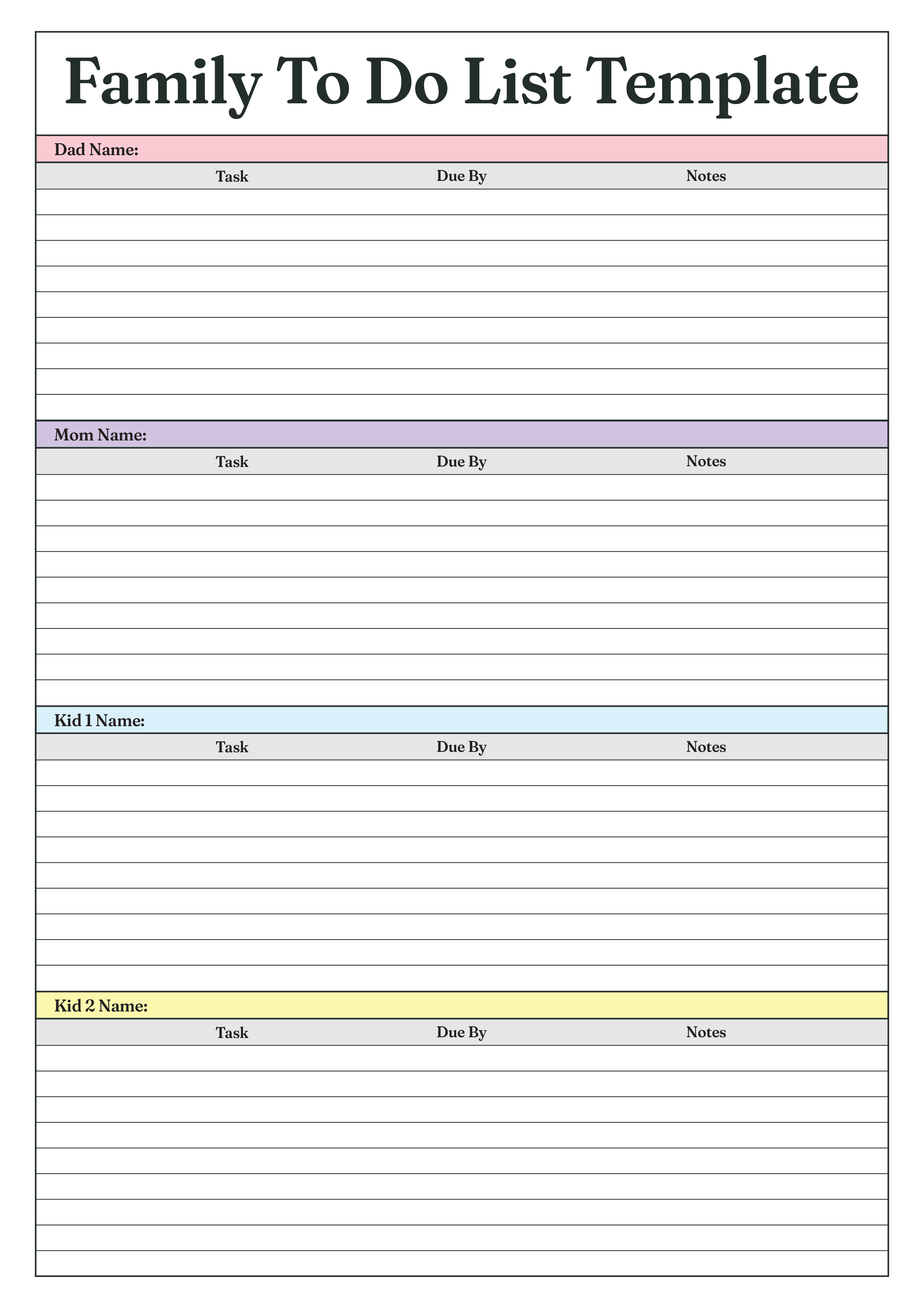 Family To Do List Template - Adobe Illustrator, PDF