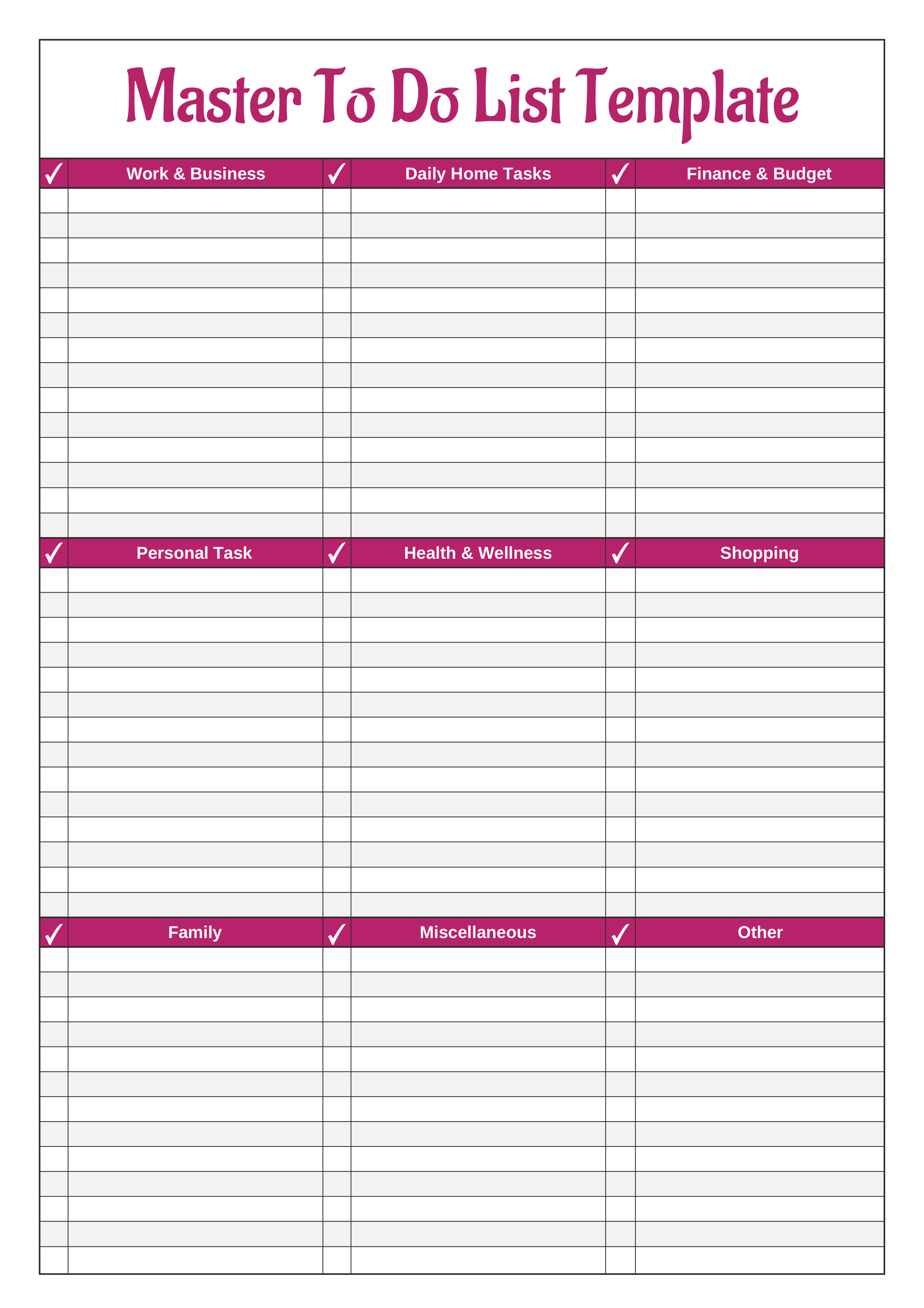 Master To Do List Template - Adobe Illustrator, PDF