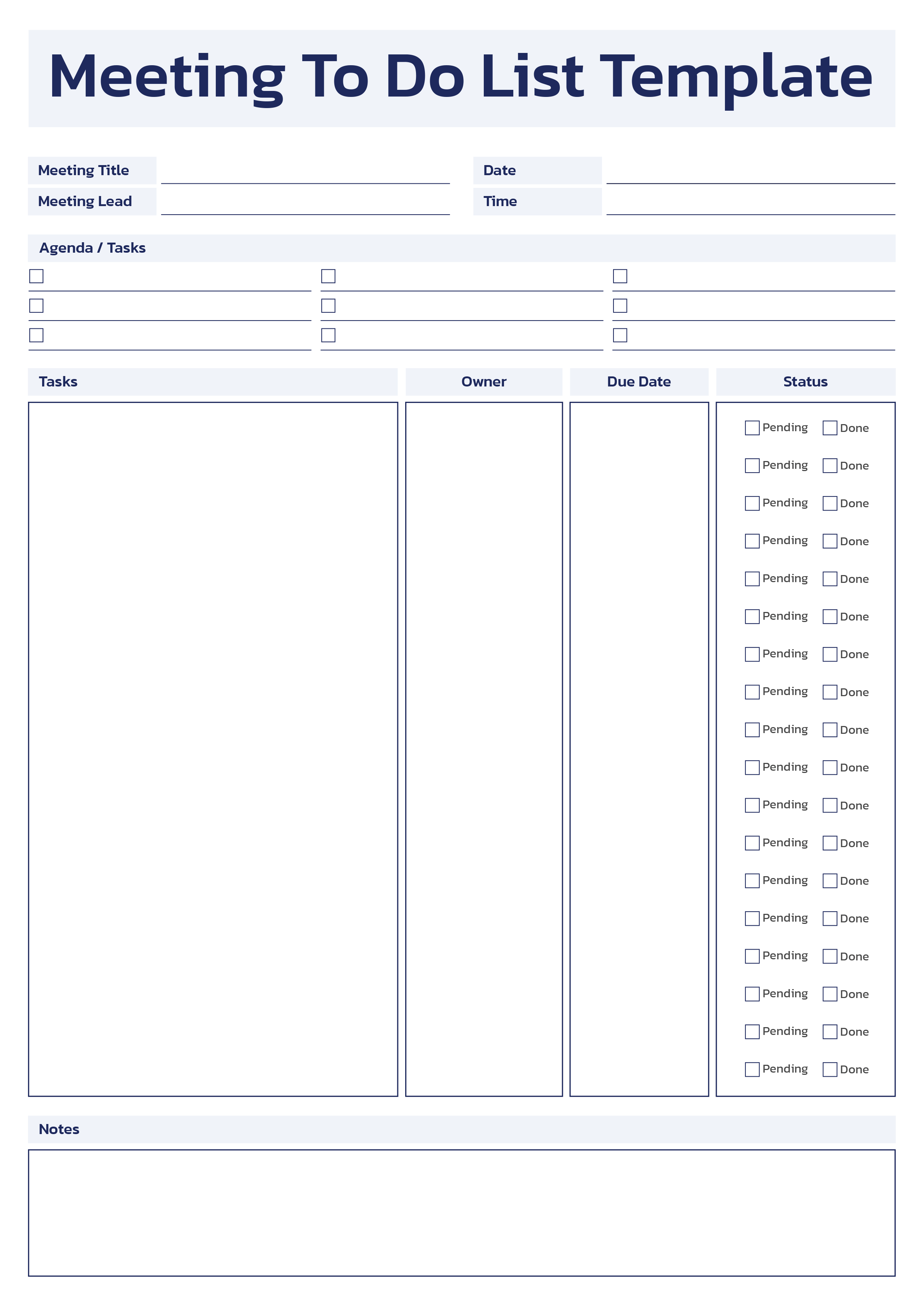 Meeting To Do List Template - Adobe Illustrator, PDF