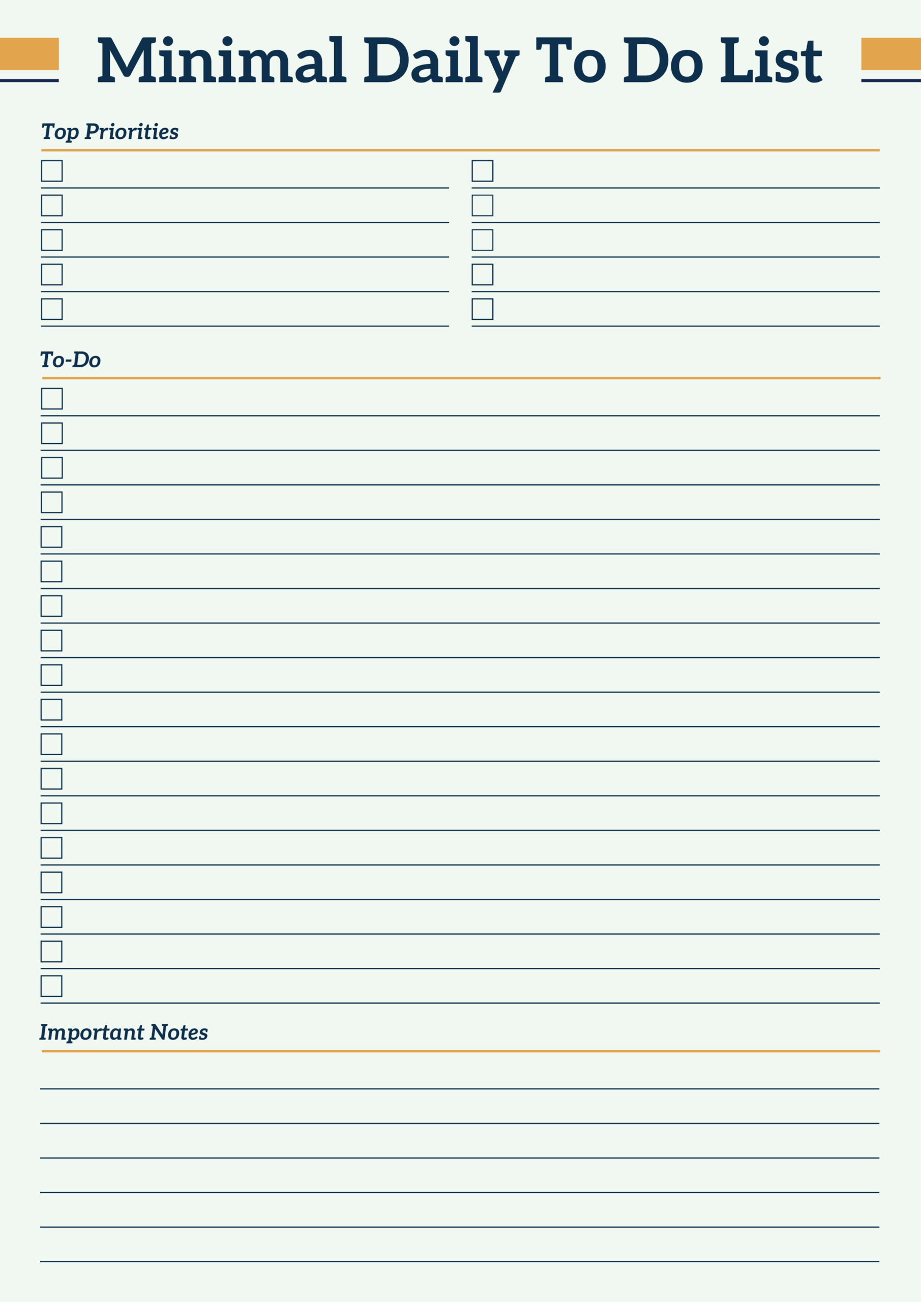Minimal Daily To Do List Template - Adobe Illustrator, PDF