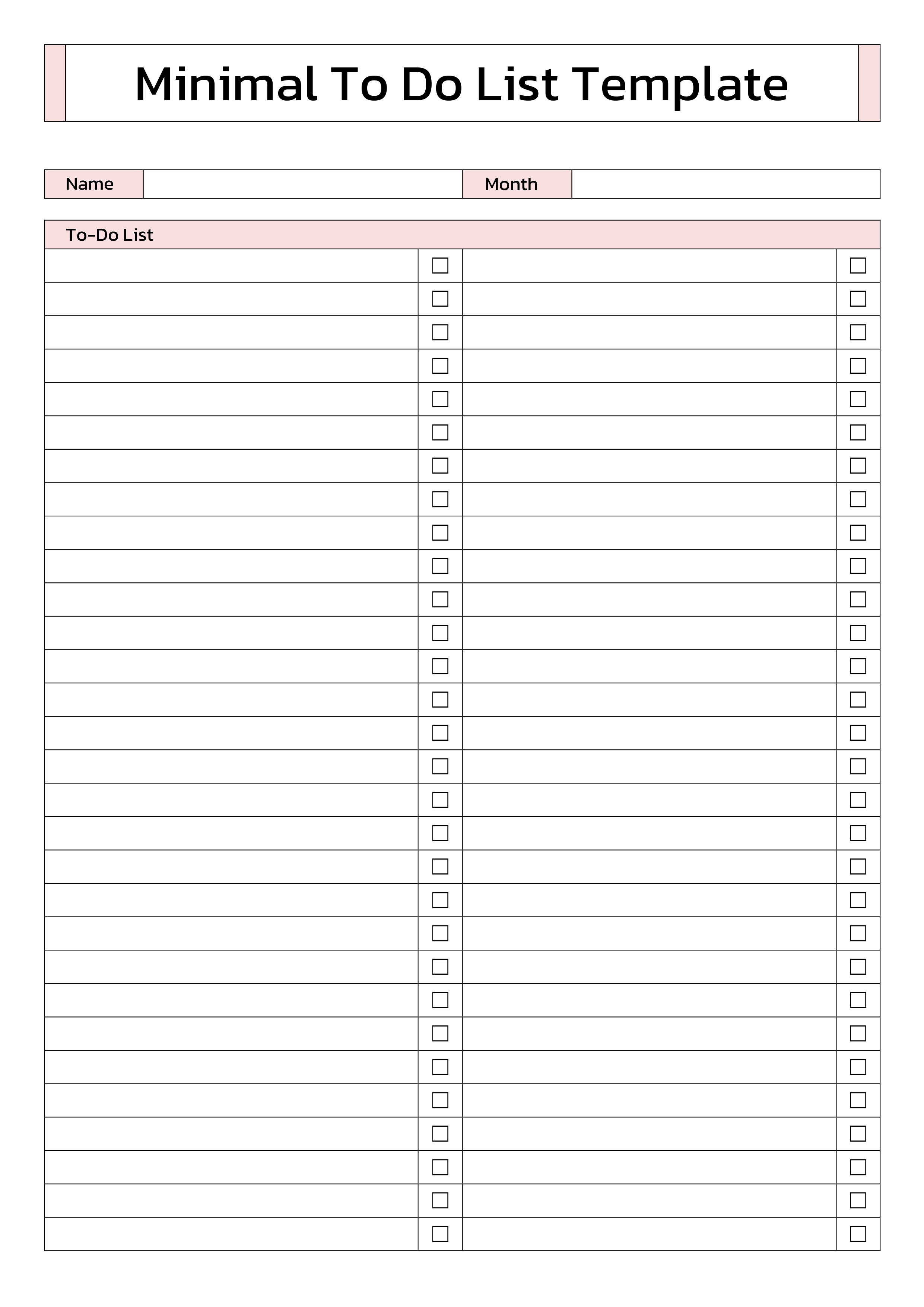 Minimal To Do List Template - Word, PDF