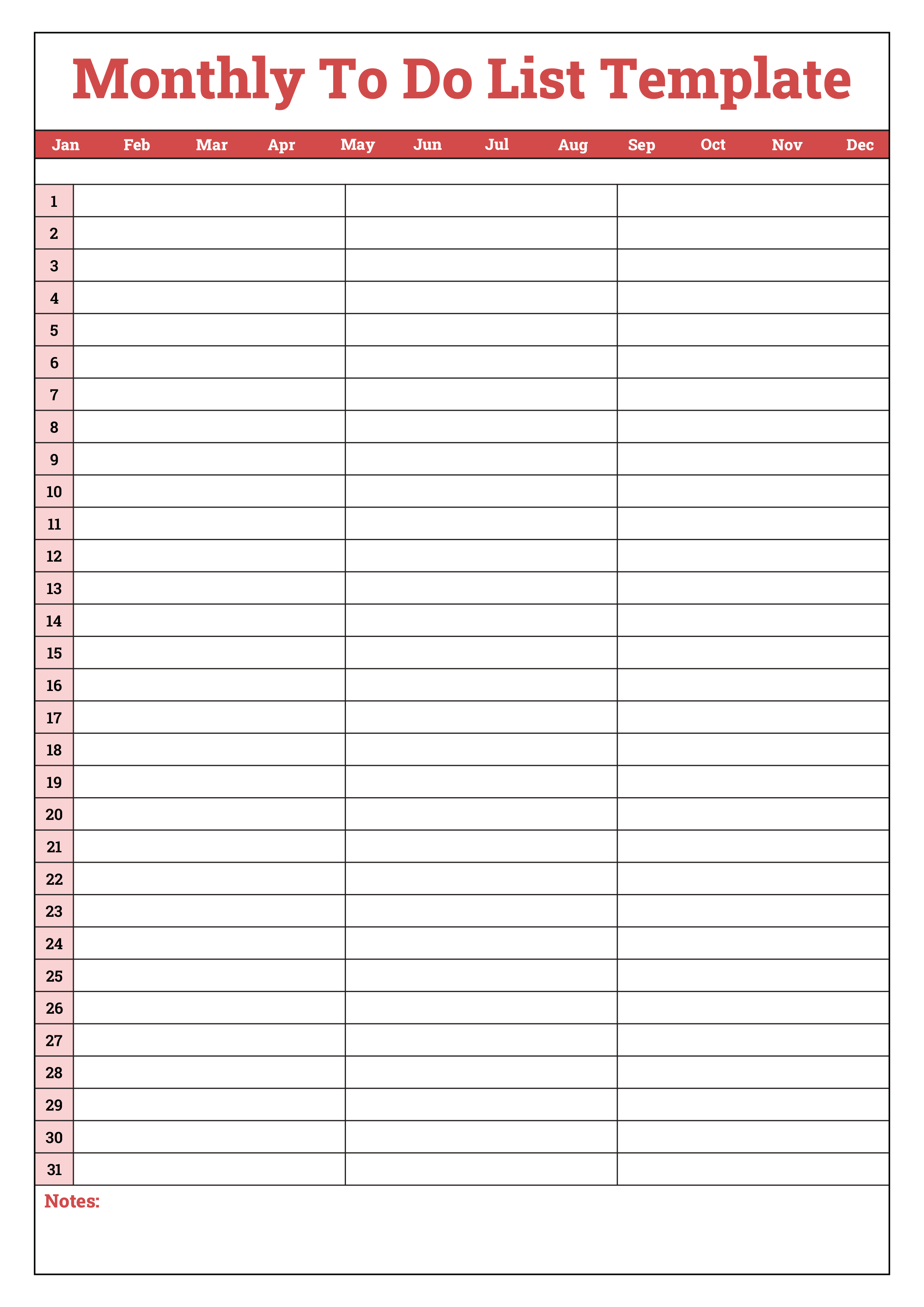 Monthly To Do List Template - Adobe Illustrator, PDF