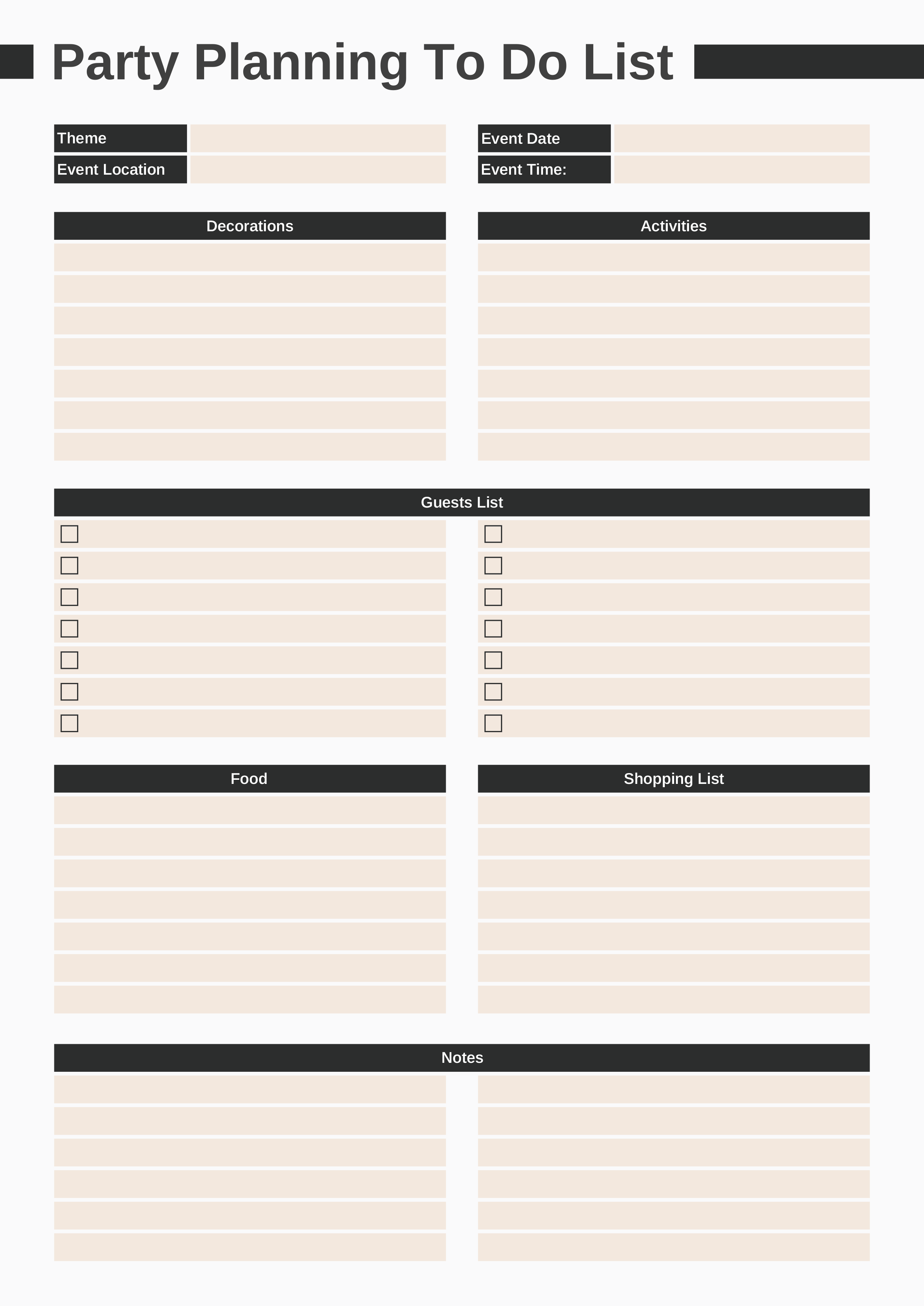 Party Planning To Do List Template - Adobe Illustrator, PDF